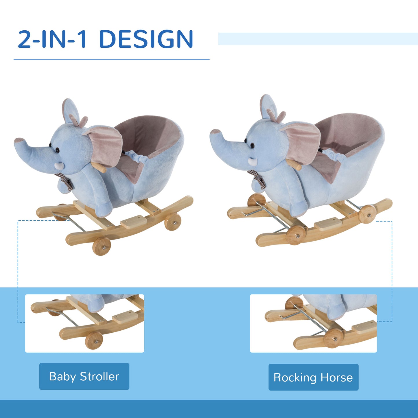 2 In 1 Plush Baby Ride on Rocking Horse Elephant Rocker (1)