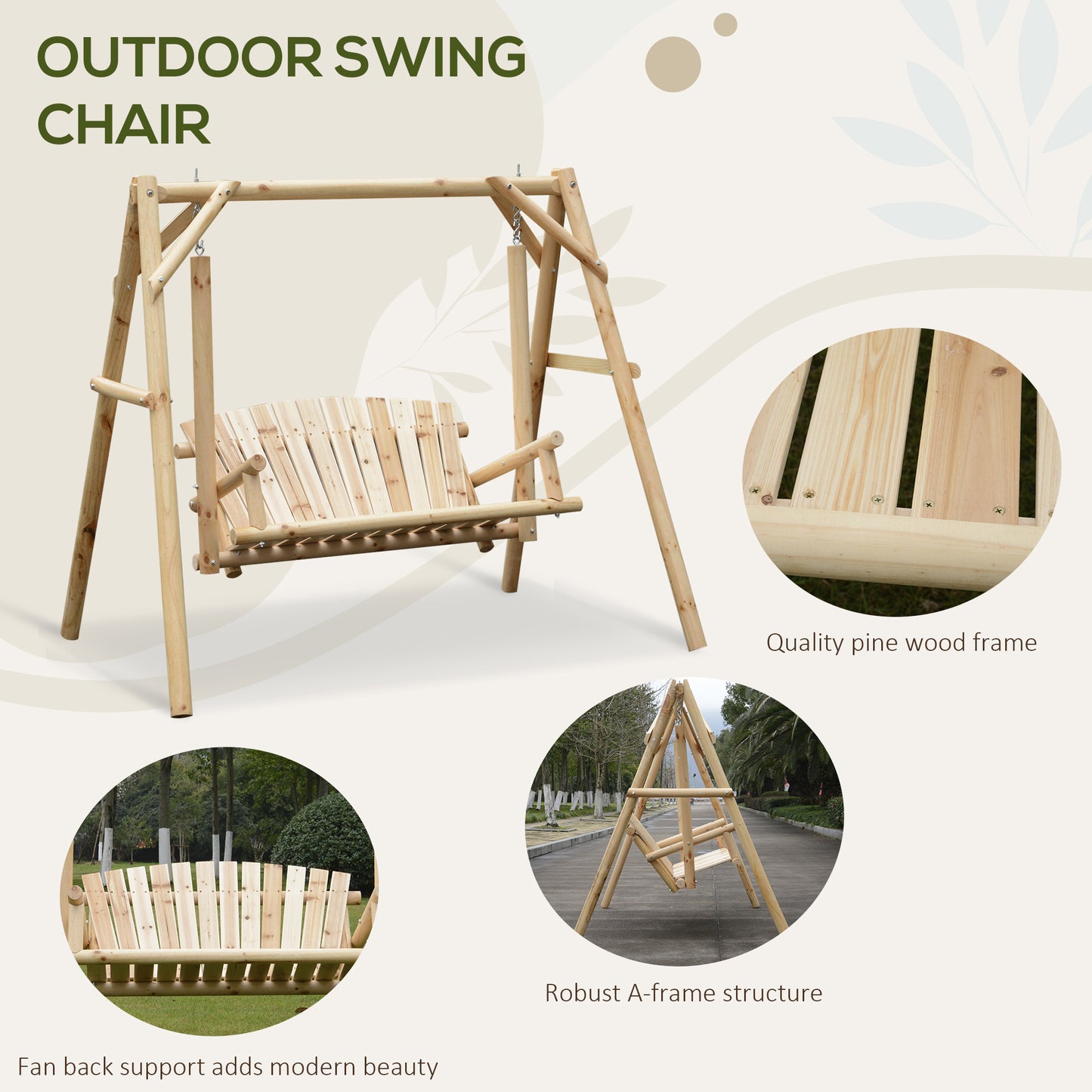 Outdoor 2 Seater Swing Chair Larch Wood Garden Swing Seat Porch
