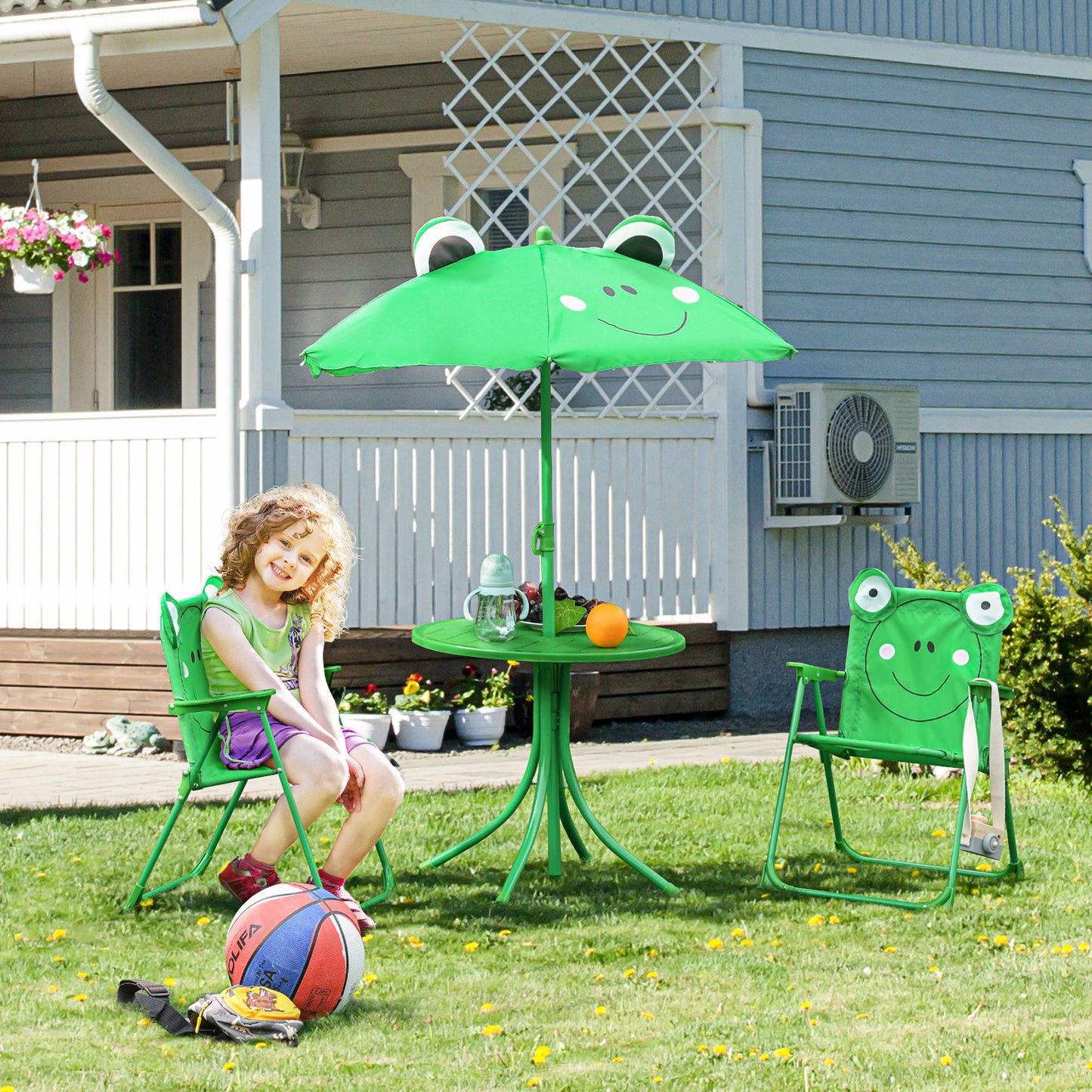 Kids Folding Picnic Table Chair Set w/ Parasol