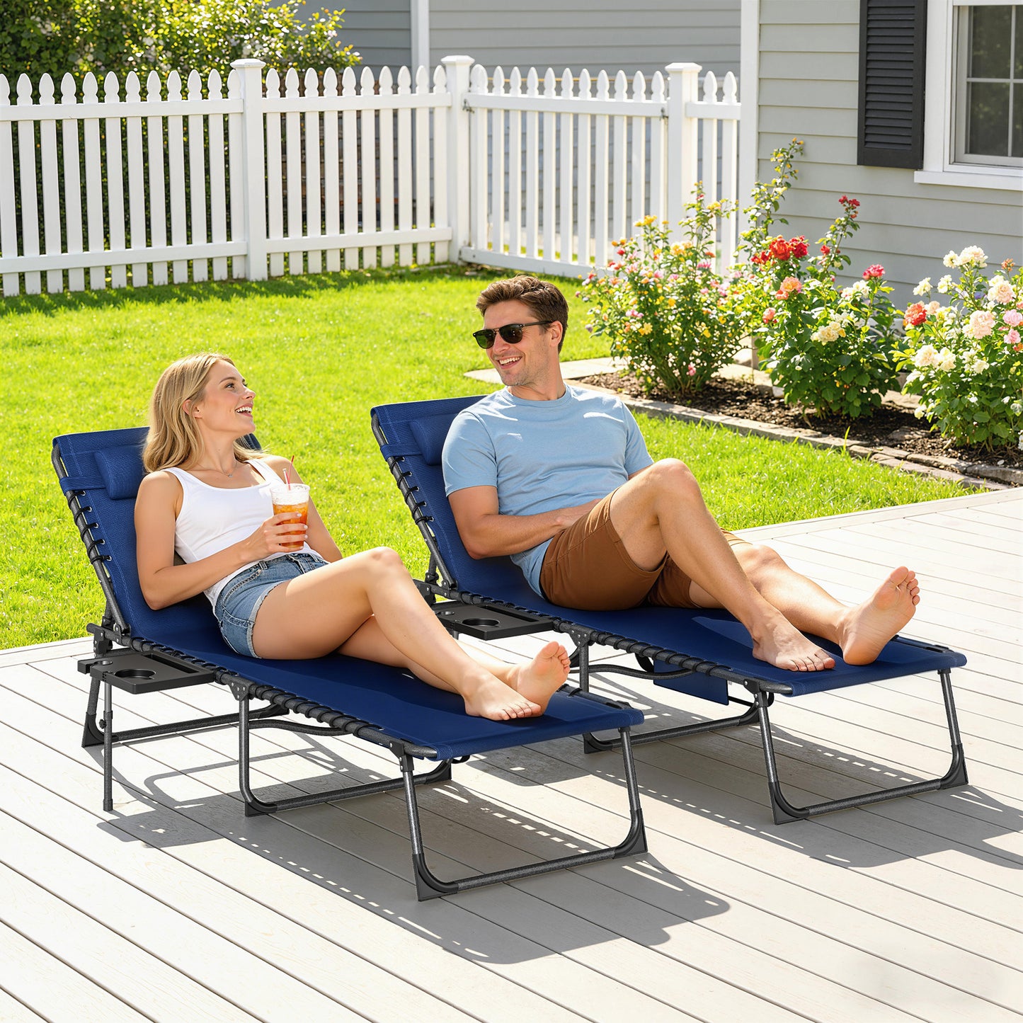 Five-Position Reclining Sun Loungers Set of 2