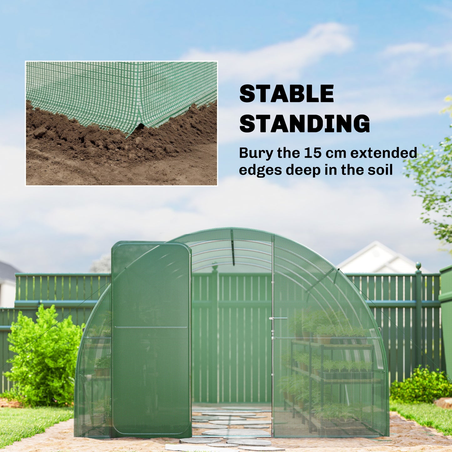3 x 4 m Walk-in Polytunnel Greenhouse with Hinged Door