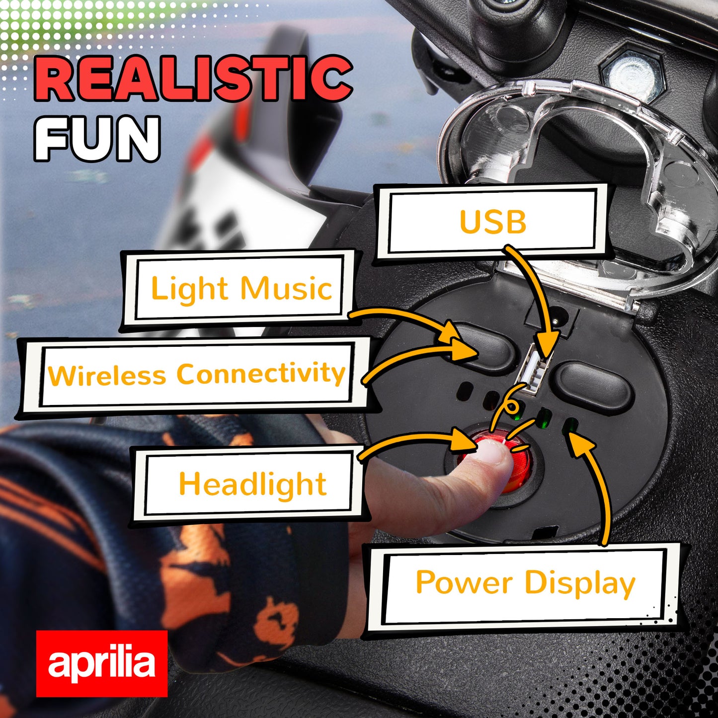 12V Aprilia Licensed Kids Motorbike with Training Wheels (1)
