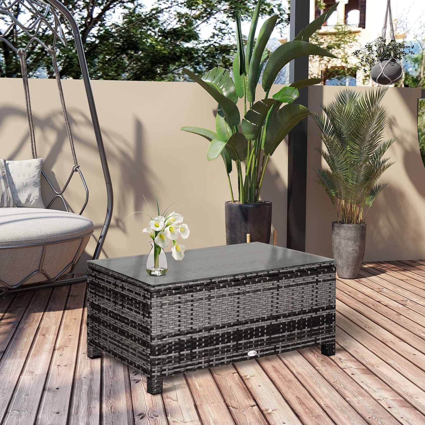 PE Rattan Garden Coffee Table, with Glass Table Top