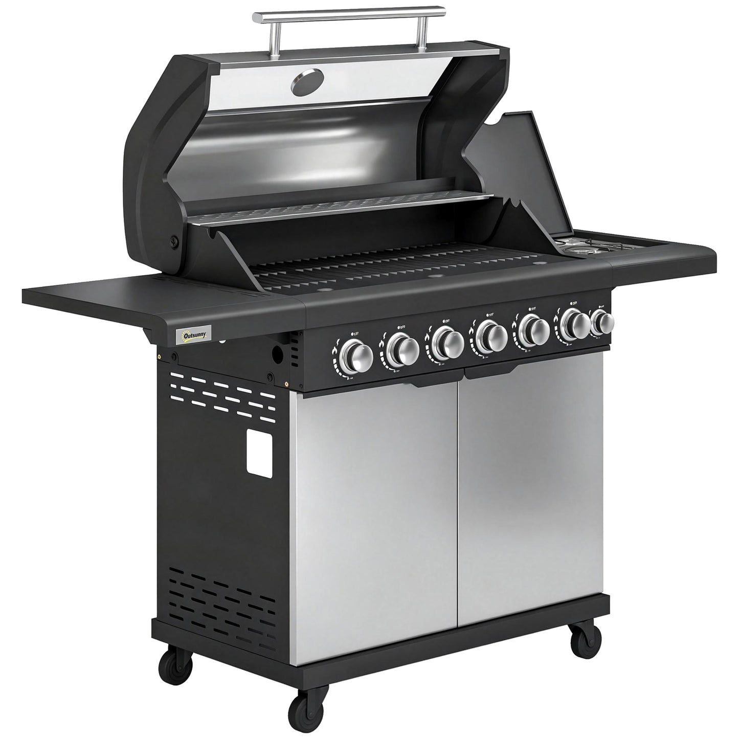 6+1 Burner Gas BBQ Grill, Outdoor Barbecue Trolley with Wheels