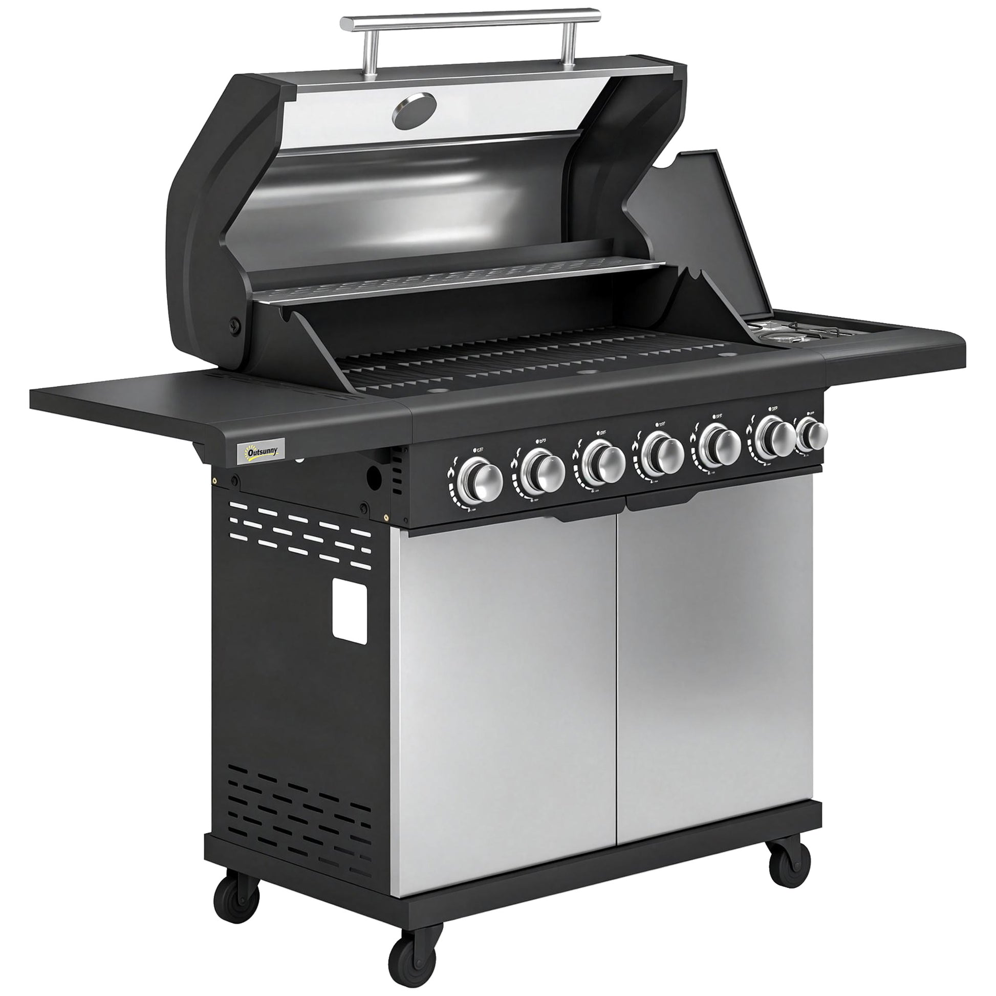 6+1 Burner Gas BBQ Grill, Outdoor Barbecue Trolley with Wheels