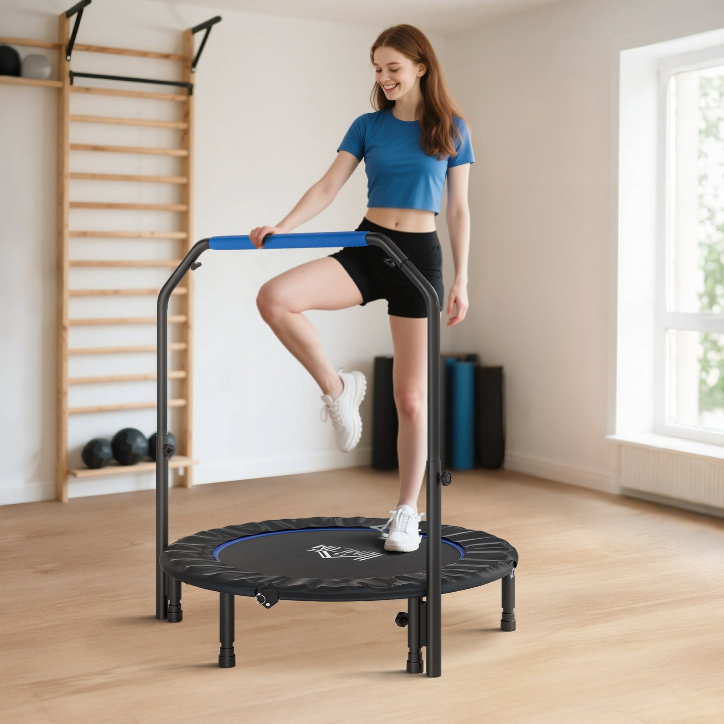 45" Foldable Mini Fitness Trampoline, with Adjustable Foam Handle