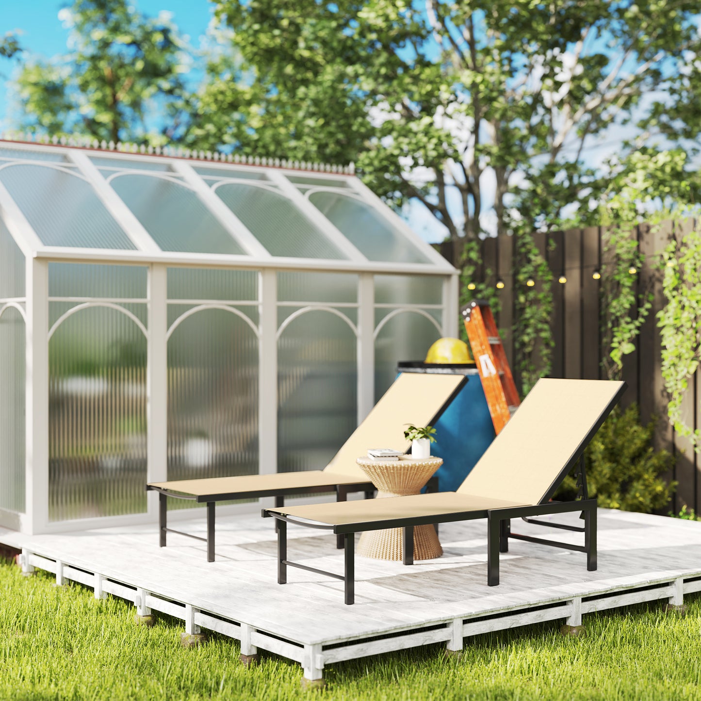 Set of Two Reclining Sun Loungers