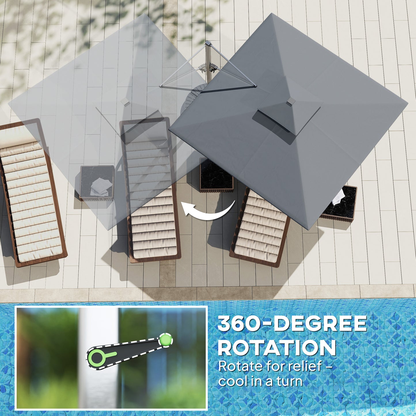 3(m) Garden Cantilever Parasol with Solar LED Lights, Cross Base