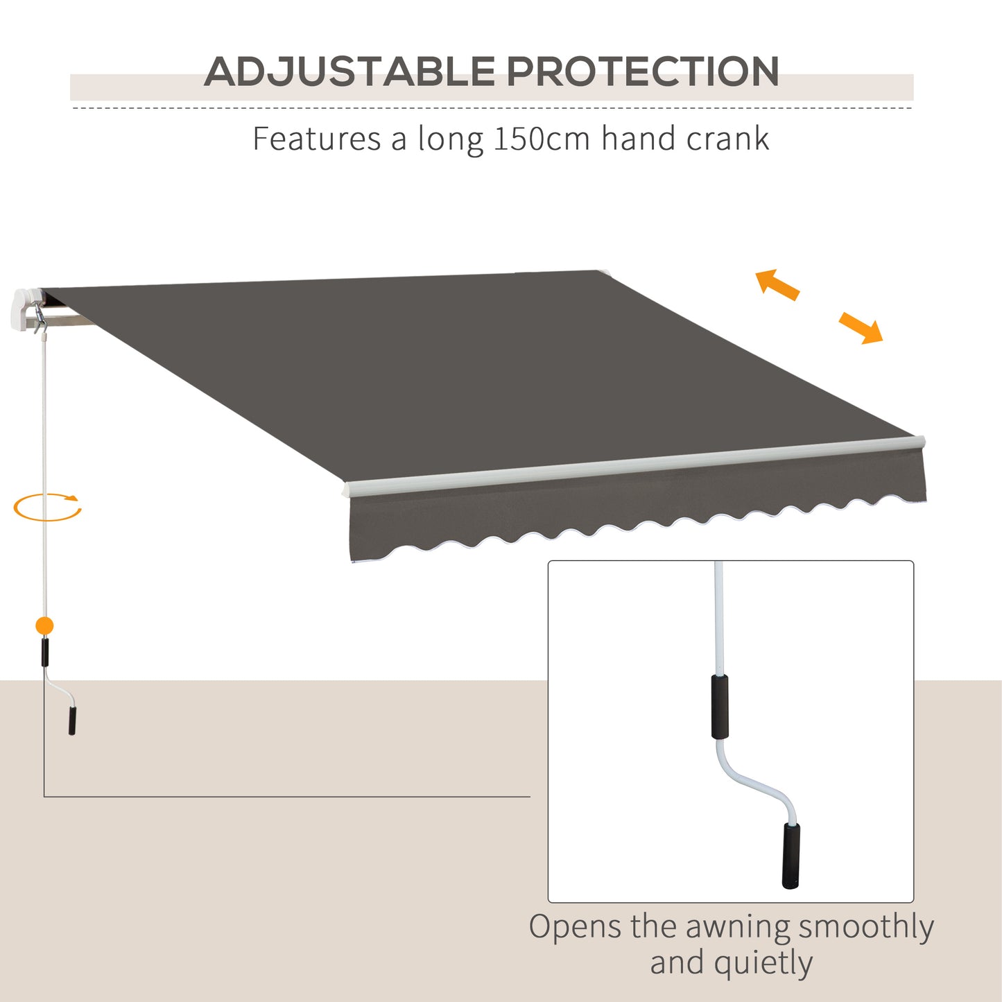 Awning Canopy Manual Retractable Porch Sun Shade Shelter 3 x 2m