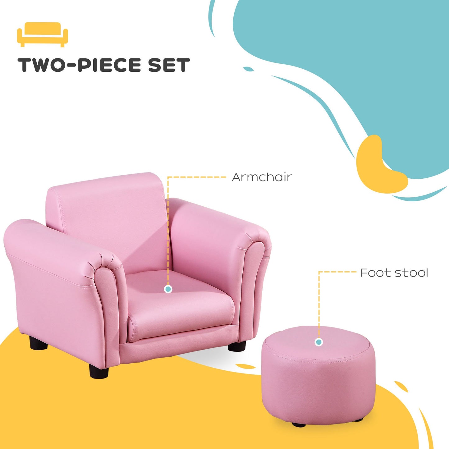 Toddler Chair Single Seater Kids Sofa Set, 54 x 42 x 41cm