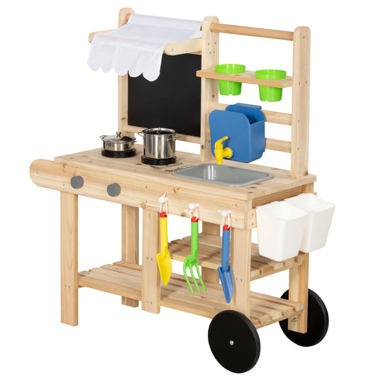 Mud Kitchen with Real Water Faucet Pretend Play Kitchen Playset