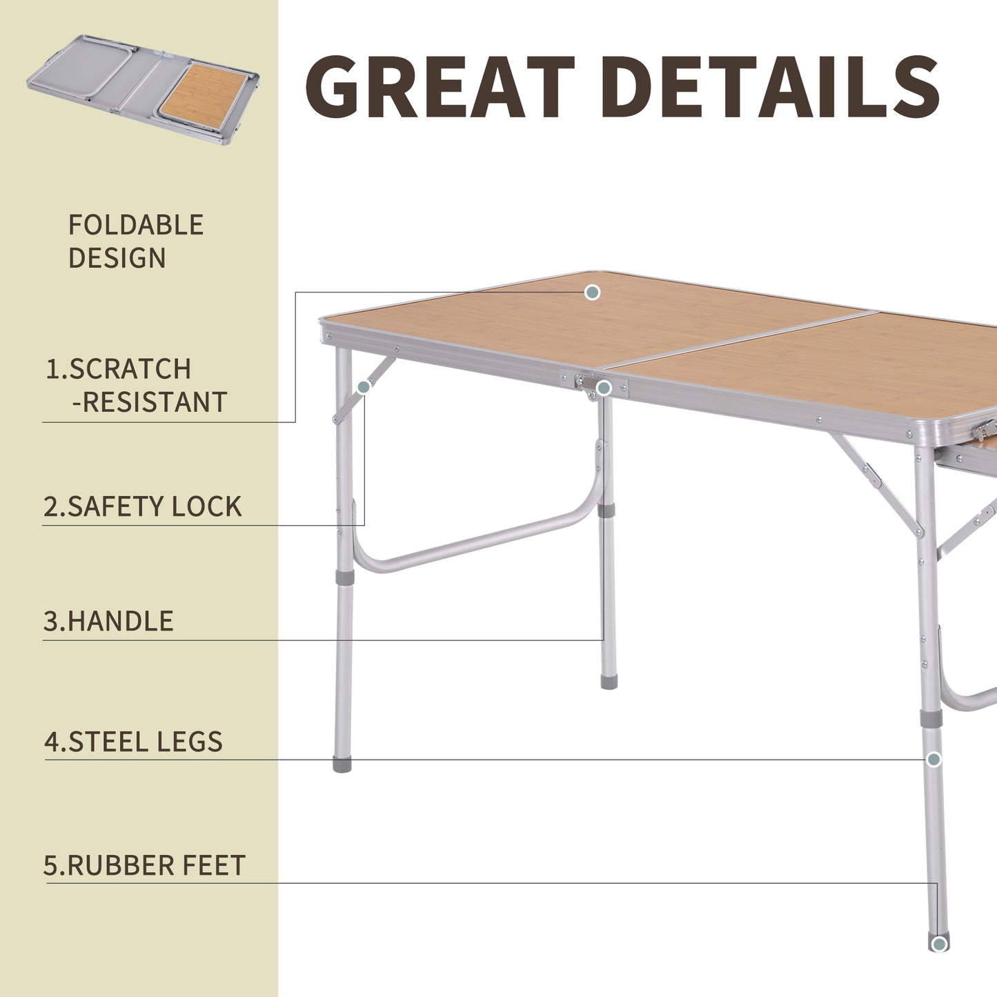 Aluminium MDF-Top 4ft Folding Portable Outdoor Table