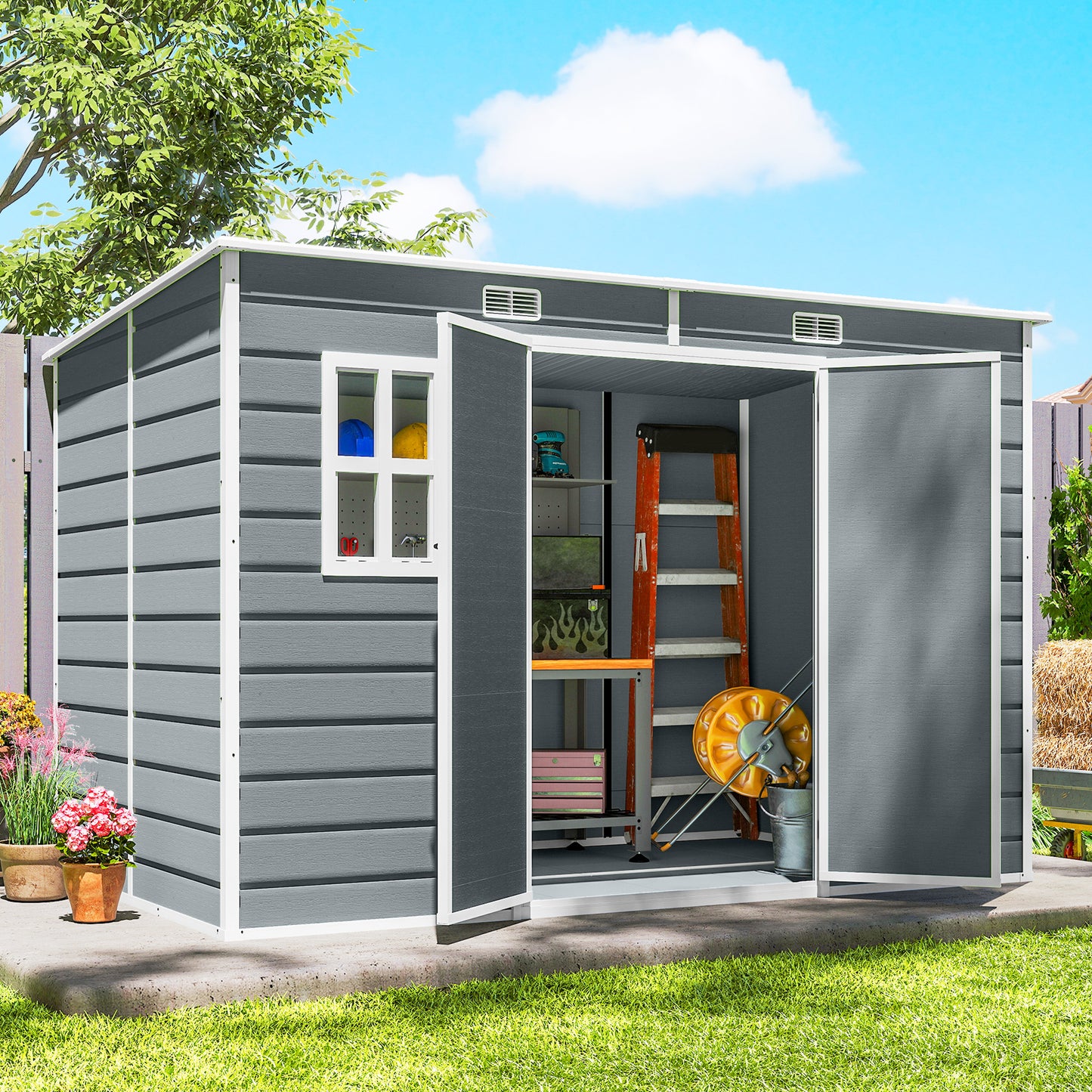 10 x 6 ft Resin Garden Shed, Outdoor Storage Shed with Floor