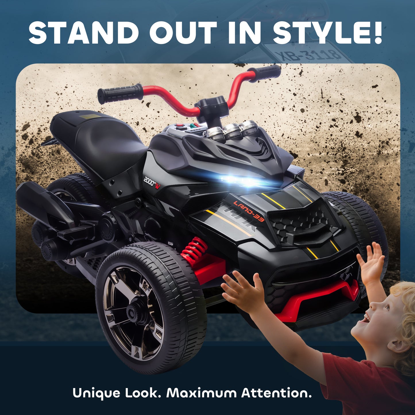 12V Kids Electric Ride On Car with 3 Wheeler, MP3 Player, Horn