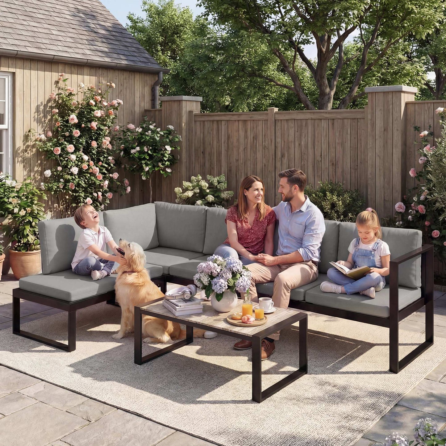 4 Piece Garden Furniture Set, Garden Sofa Set with 2 Loveseats