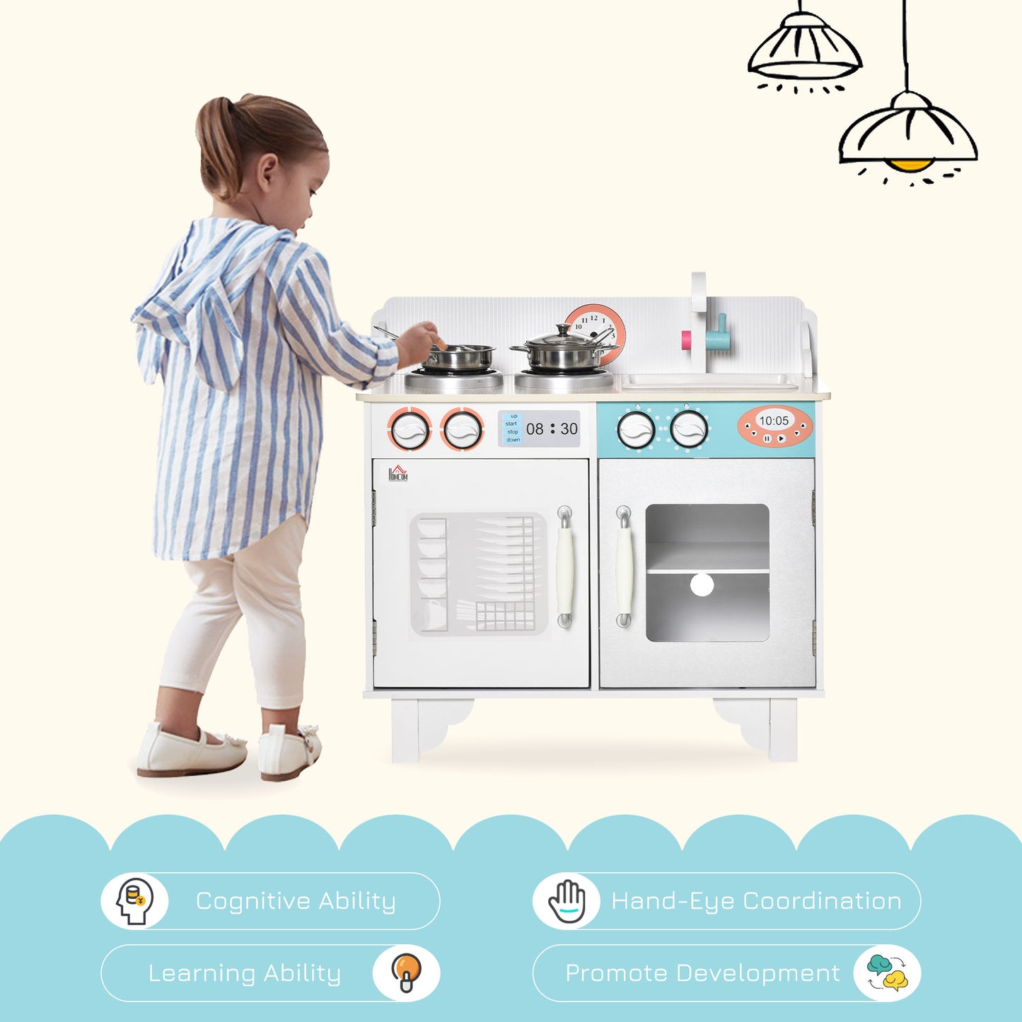 Kids Wooden Play Kitchen Toy Cooking Set Pretend Role Playset, with