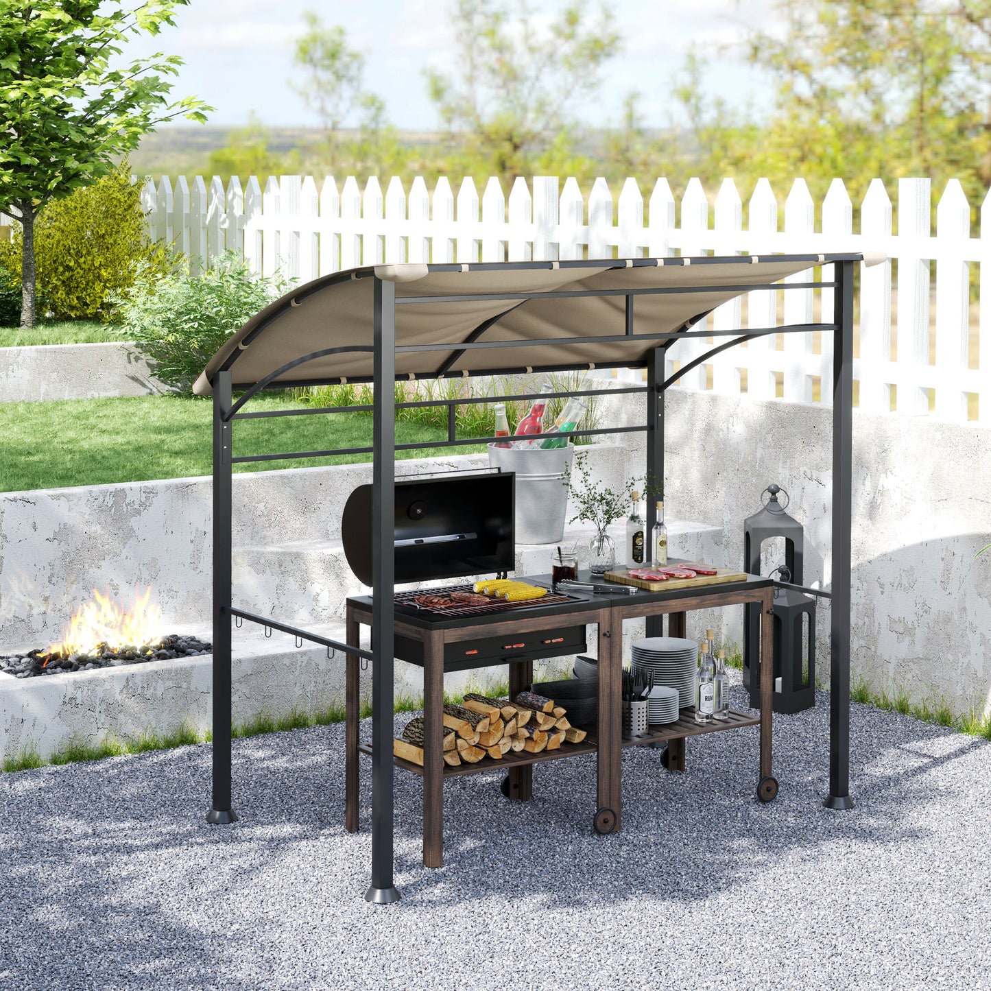 2.2 x 1.5 m BBQ Grill Gazebo Tent, Garden Grill with Metal Frame