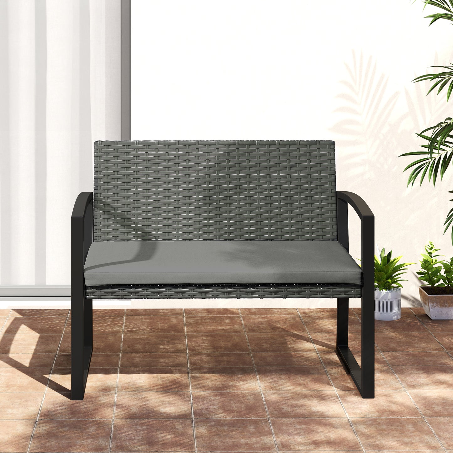 Two-Seater Rattan Garden Bench