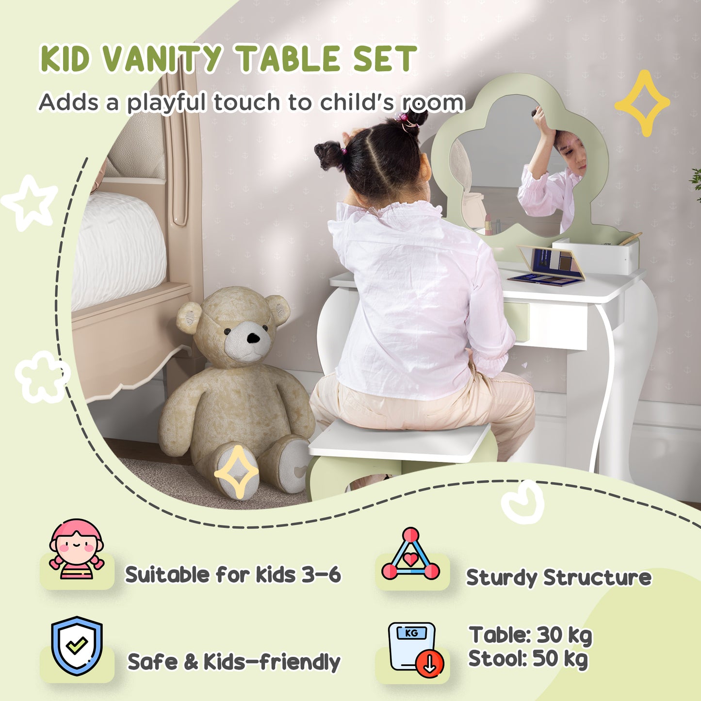 5 PCs Kids Furniture Set Flower Design for 3-5 Years