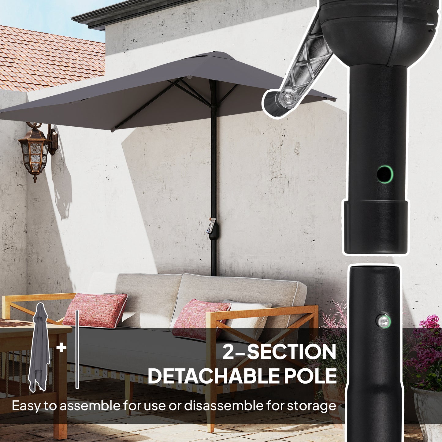 Balcony Half Parasol Semi Round Umbrella Patio Crank Handle (2.3 m (1)