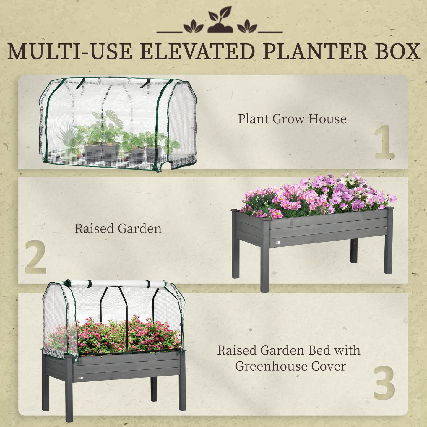 Raised Garden Bed Outdoor Elevated Wood Planter Box w/ PE Cover