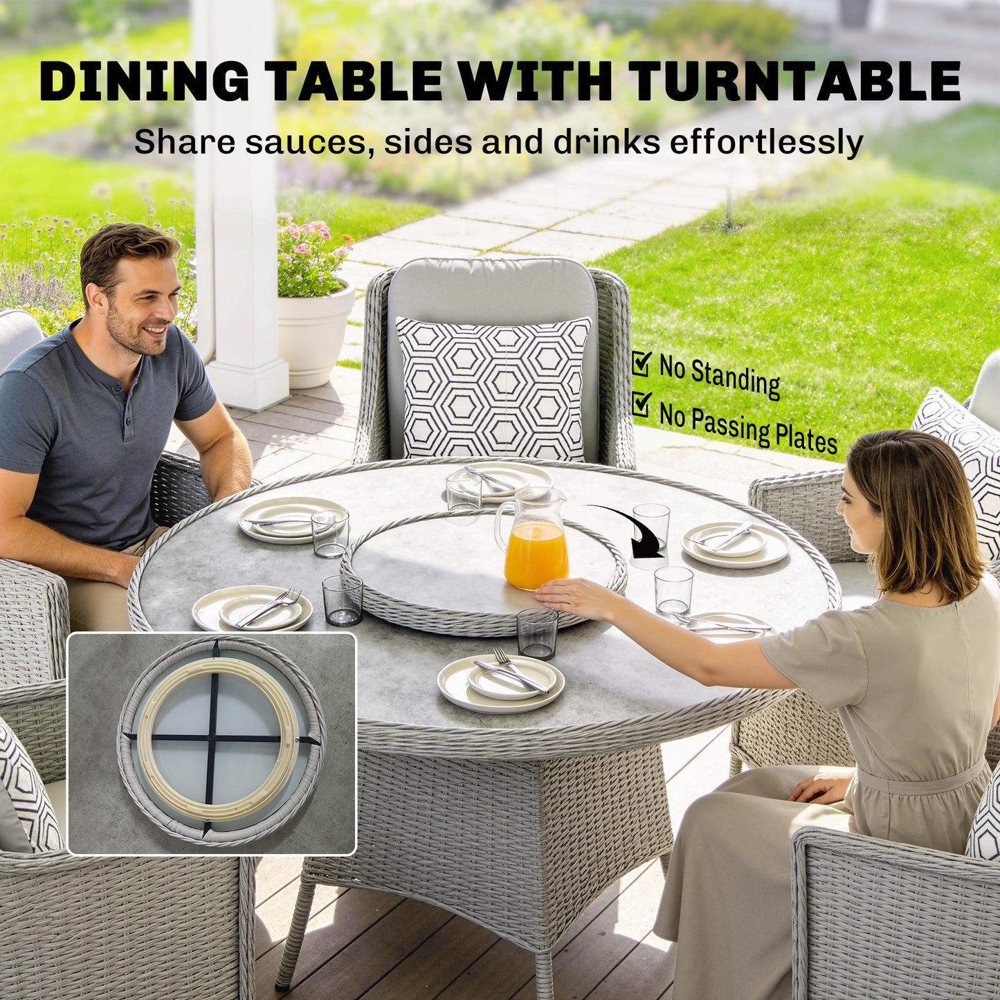 Rattan Dining Set with Turntable
