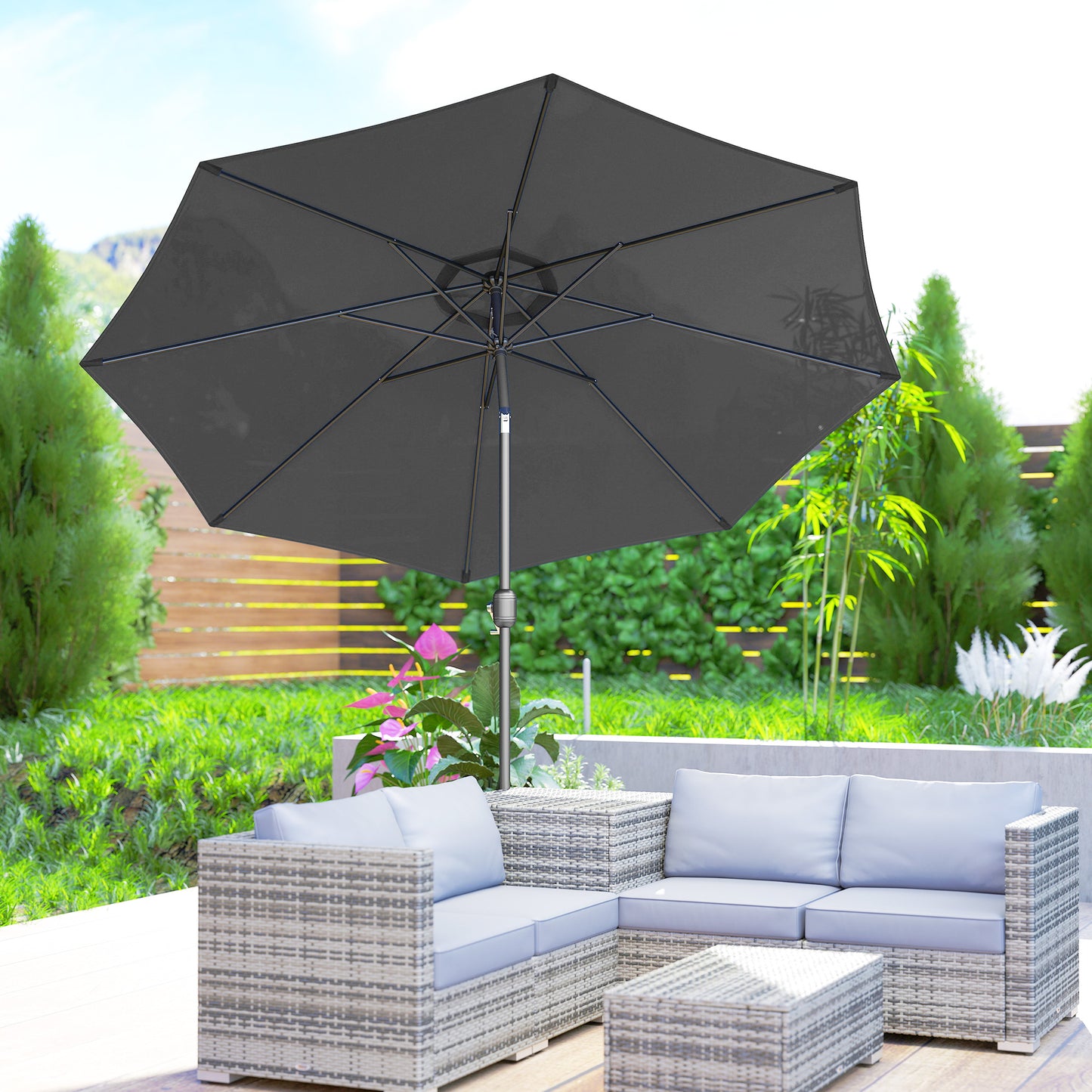 3(m) Tilting Parasol Garden Umbrellas, Outdoor Sun Shade with 8 Ribs