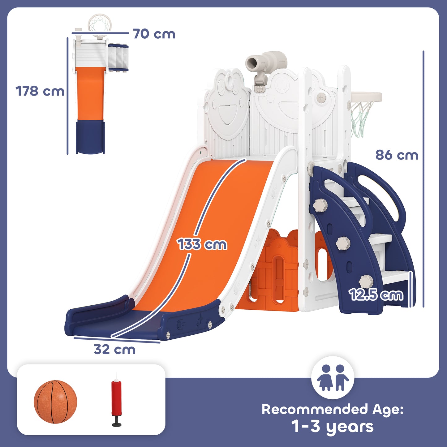 5 in 1 Kids Slide Set with Basketball Hoop, Climbing Frame