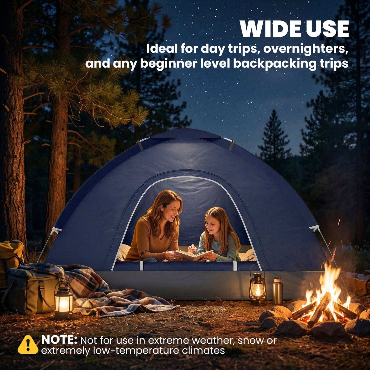 2 Person Camping Tent, Dome Tent with Zipped Doors, Storage Pocket