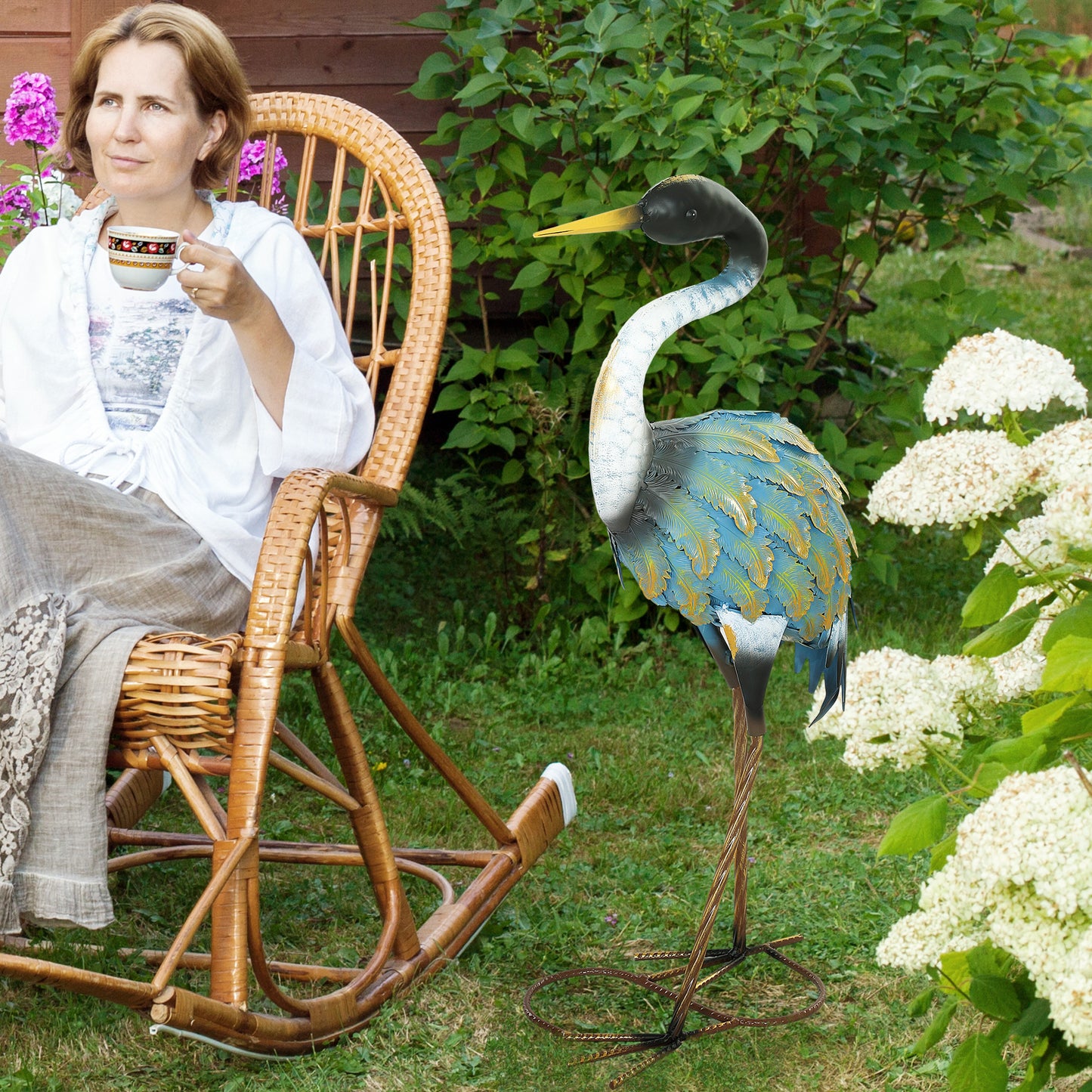 Heron Garden Statue, Standing Garden Ornament (1)
