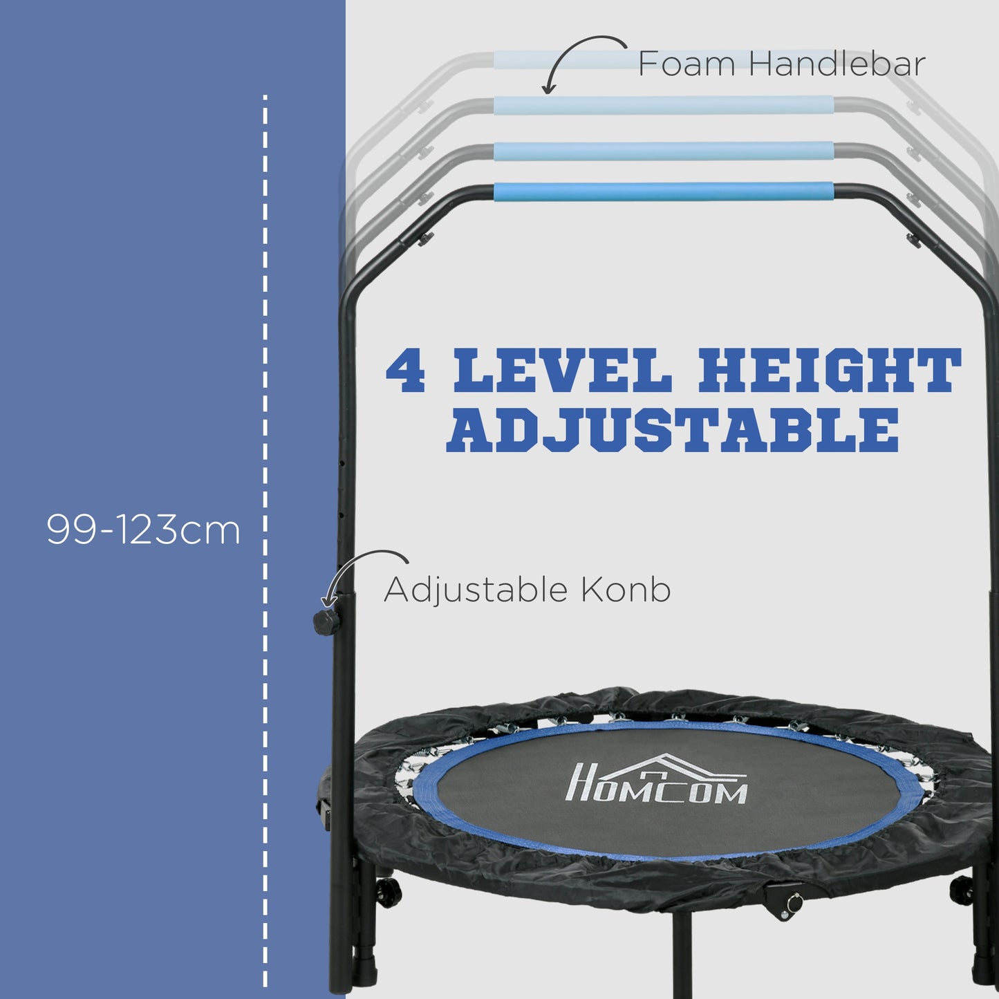 40" Foldable Mini Fitness Trampoline, with Adjustable Foam Handle