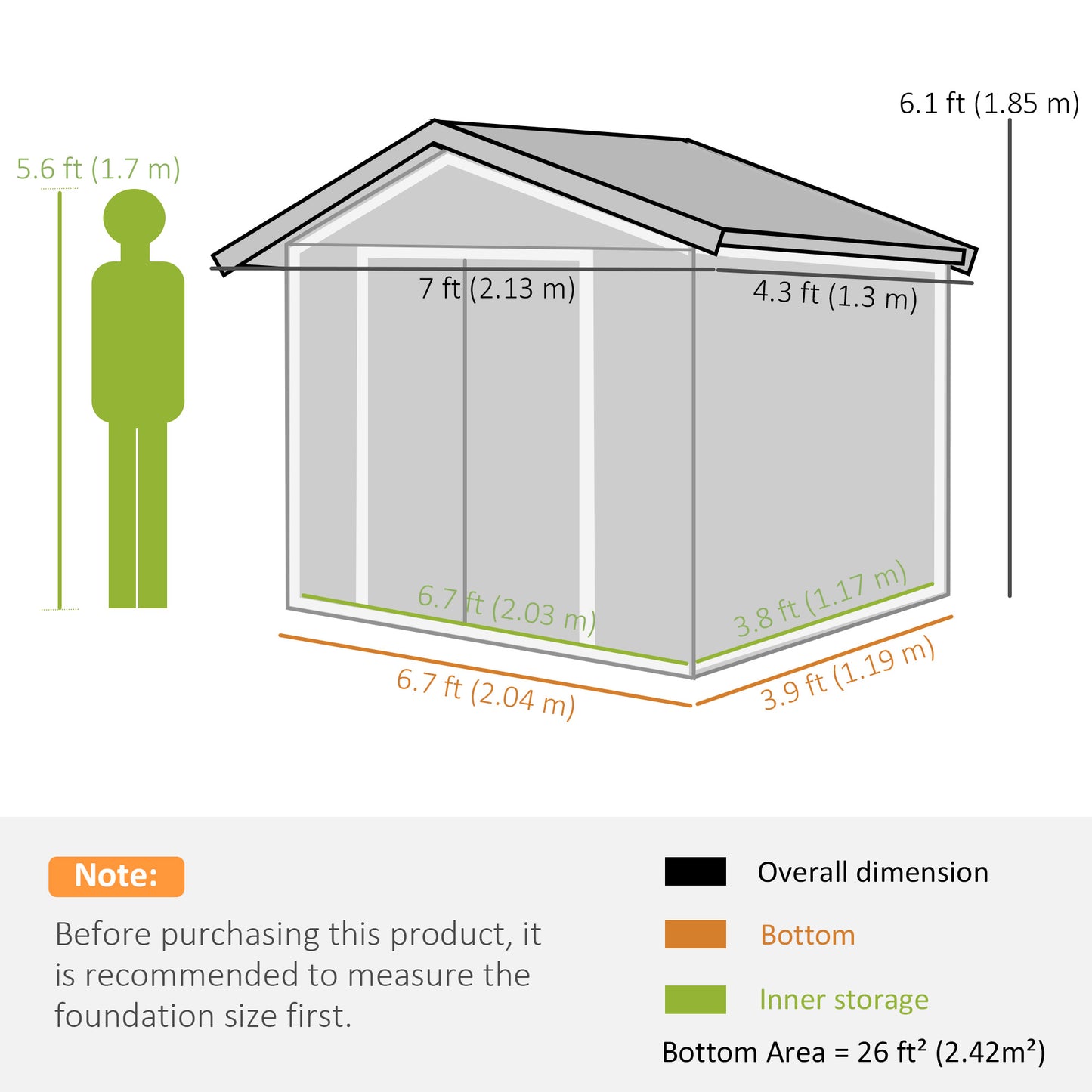 7 x 4ft Metal Garden Storage Shed with Vents