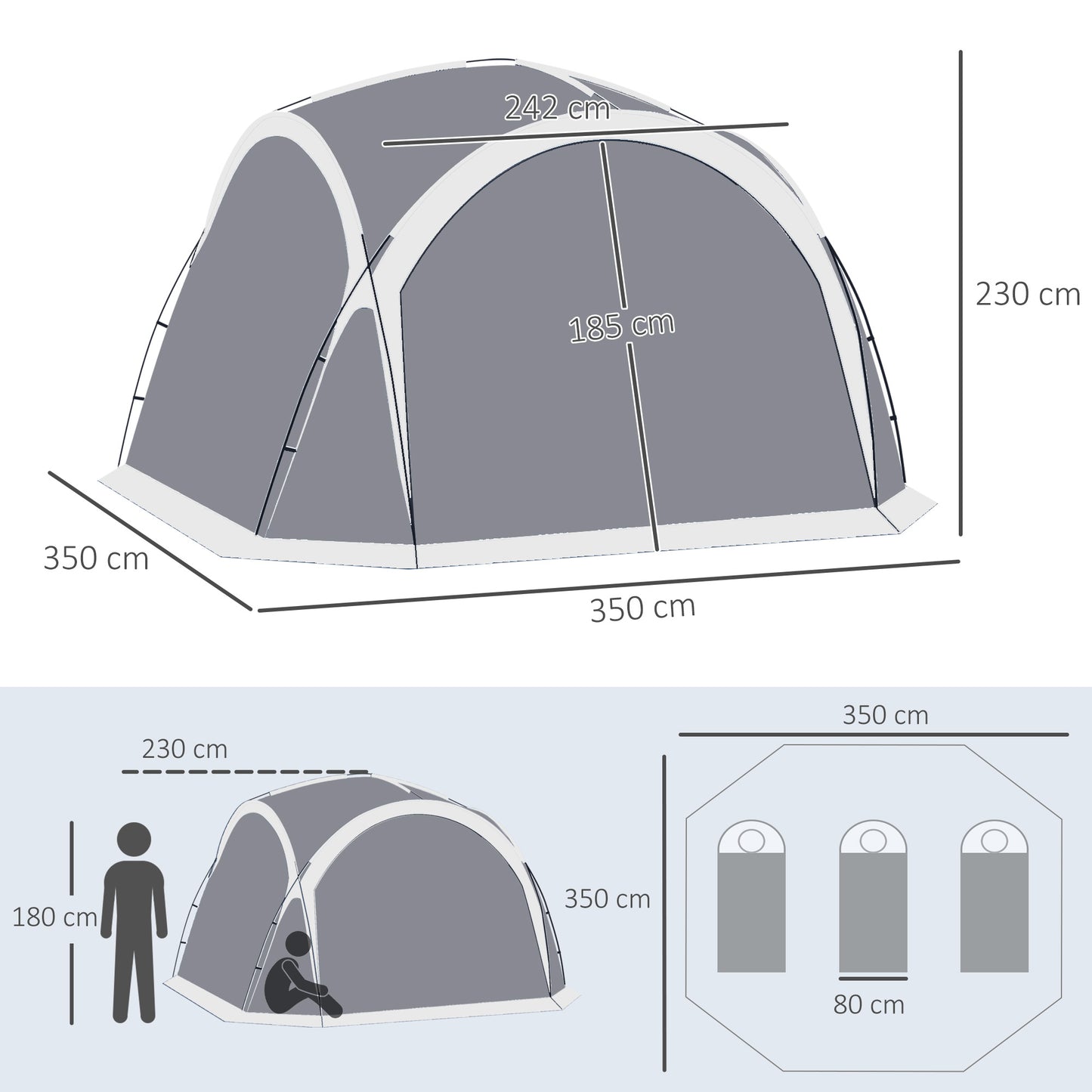 Dome Tent for 6-8 Person, Camping Tent with 4 Zipped Mesh Doors