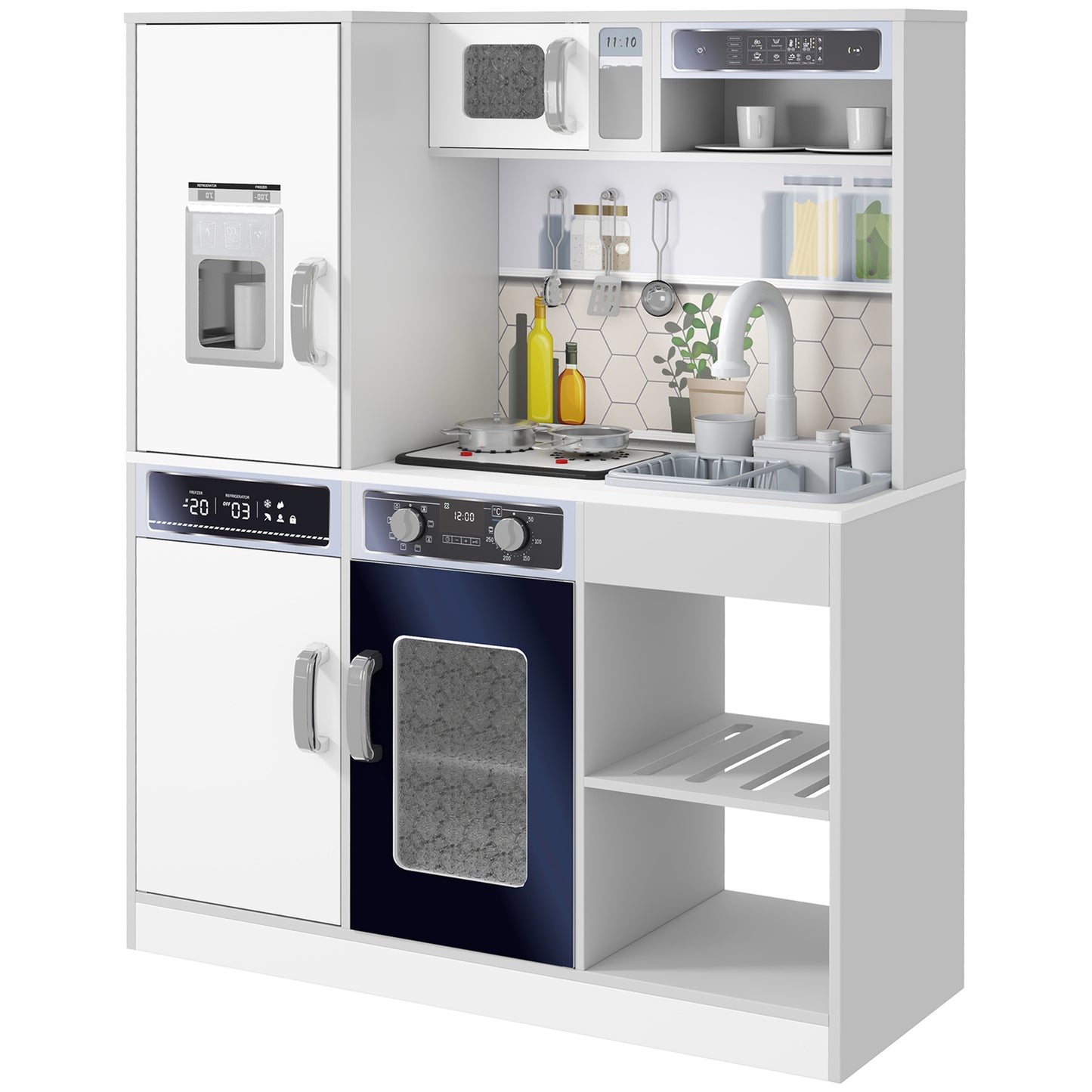 Pretend Play Toy Kitchen, Kids Kitchen Playset w/ Sounds, Lights