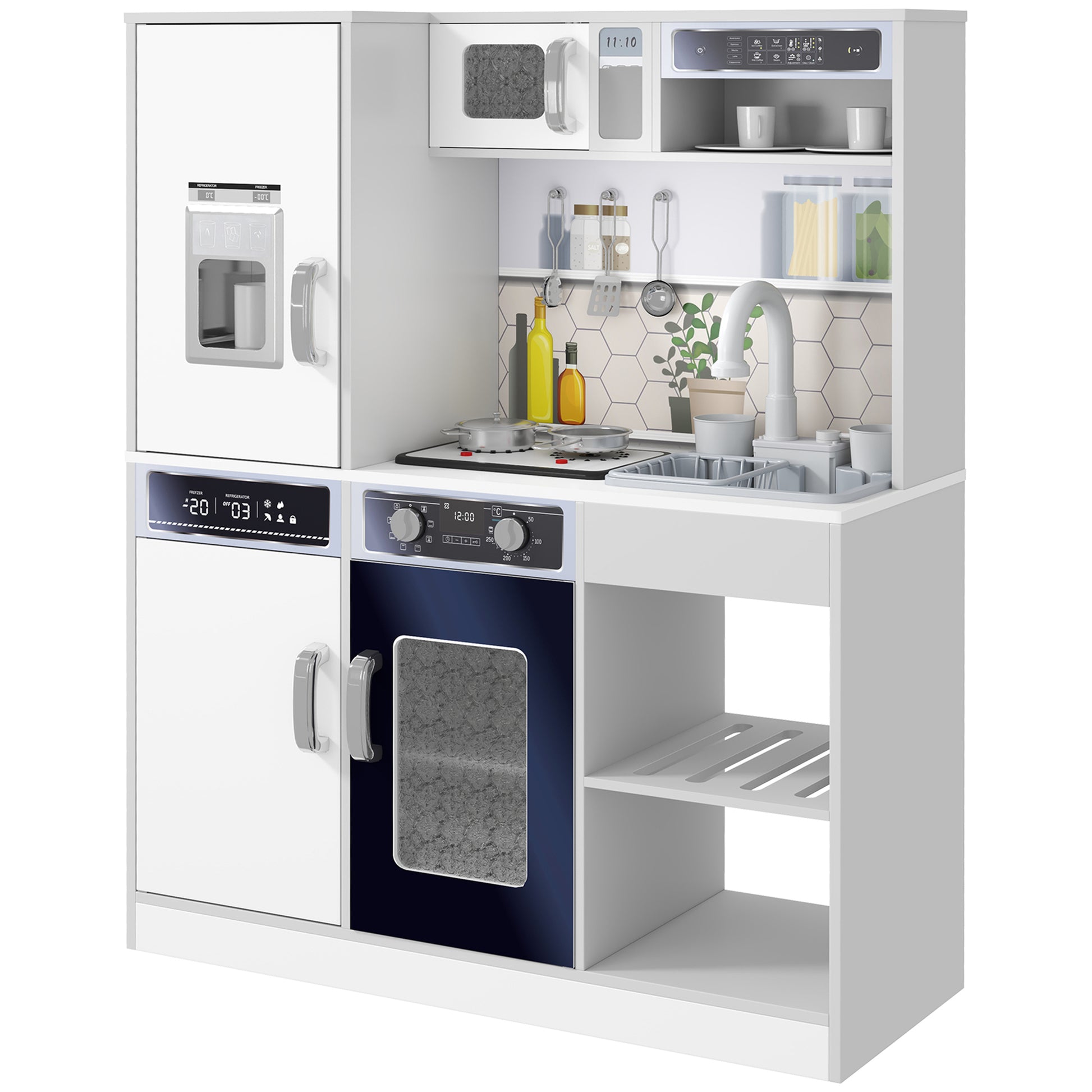 Pretend Play Toy Kitchen, Kids Kitchen Playset w/ Sounds, Lights