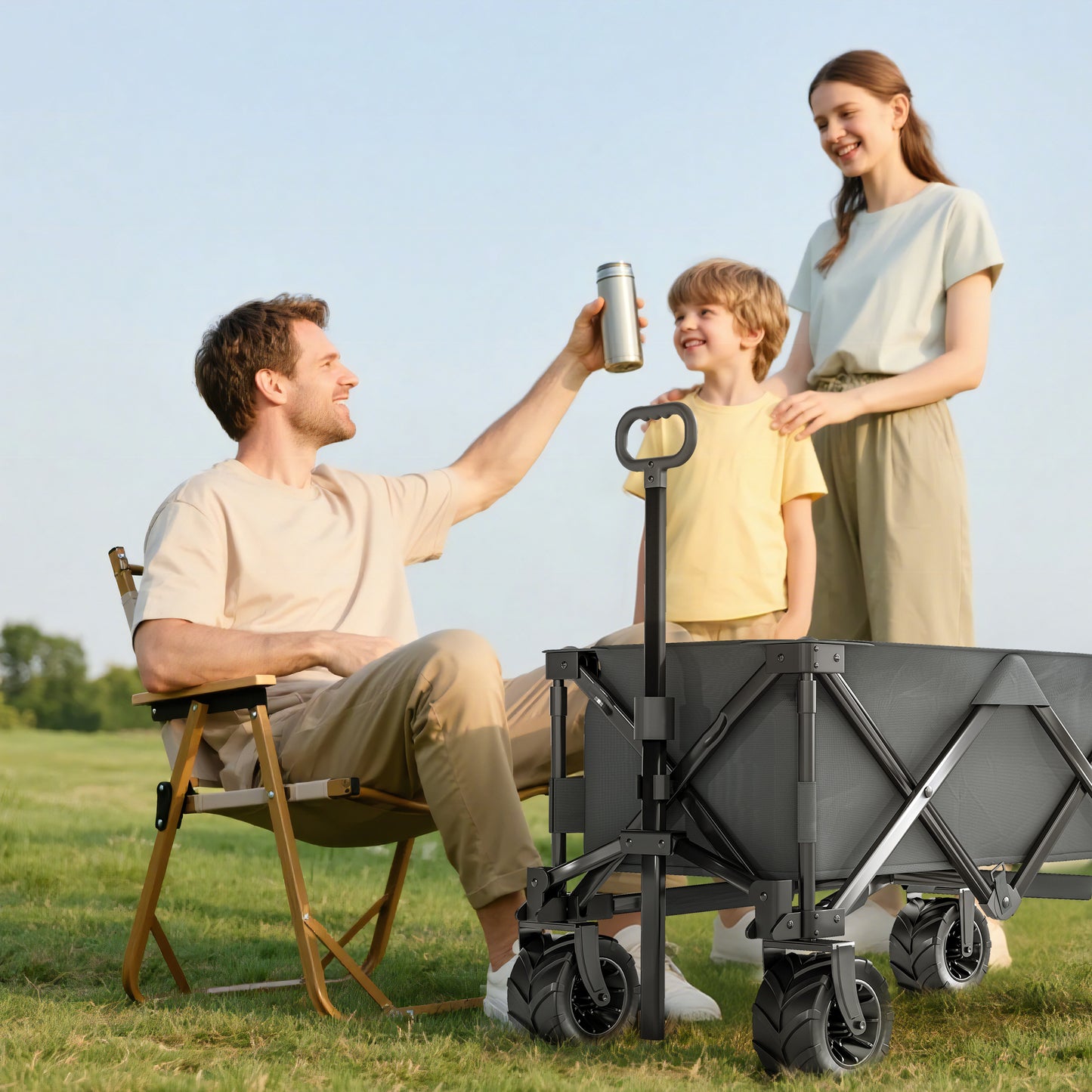 Outdoor Pull Along Cart Folding Cargo Wagon Trailer Trolley
