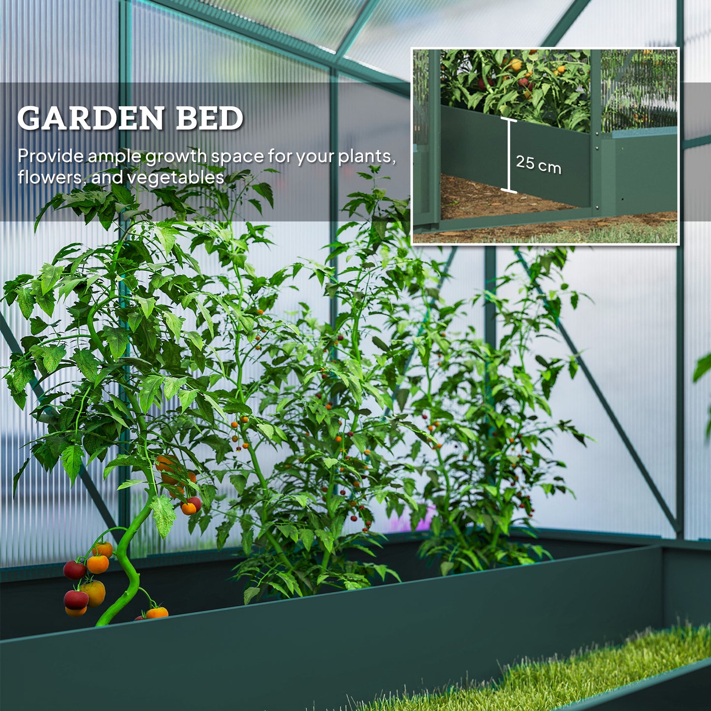 6x6 FT Polycarbonate Greenhouse with Base and Raised Bed