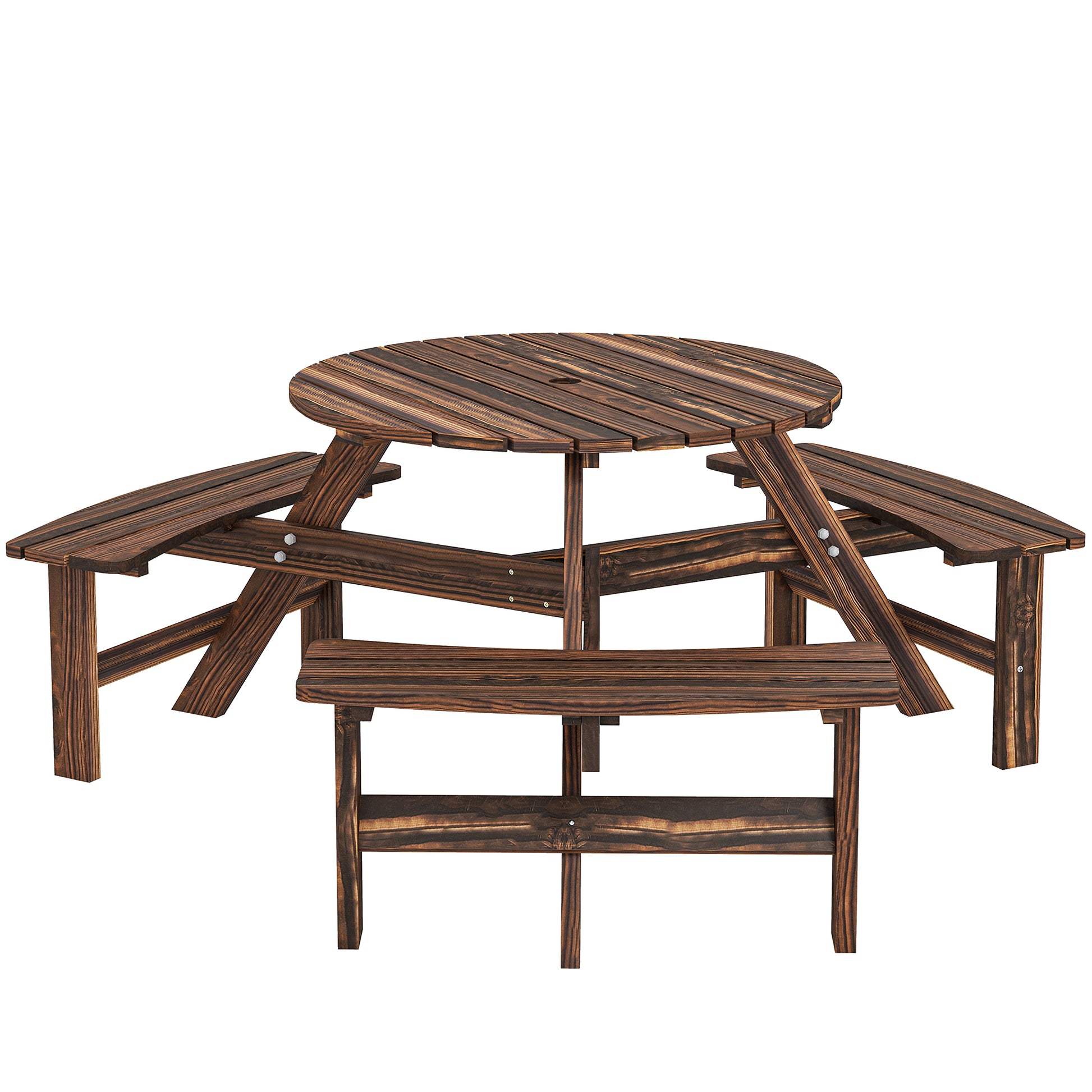 Wooden Garden Dining Set, 6 Seater Round Dining Picnic Table (2)