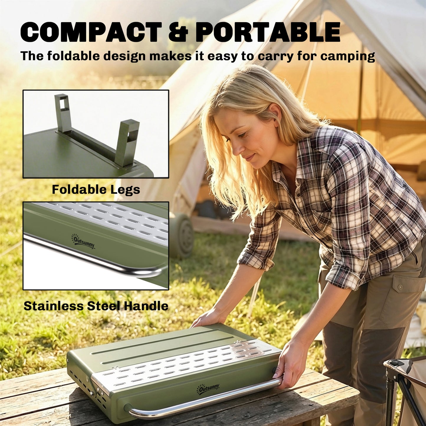 Portable BBQ Grill, Charcoal Barbecue Grill with Adjustable Grates