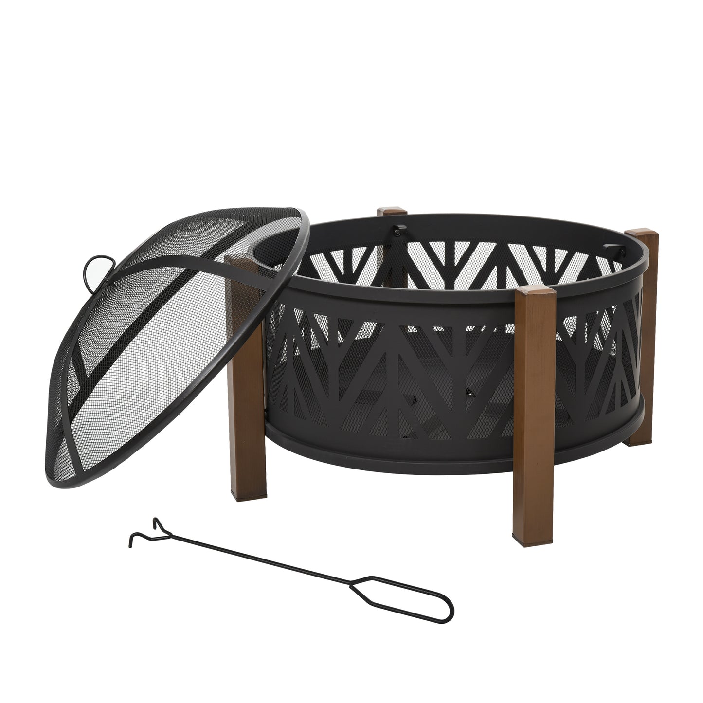 Metal Large Firepit Bowl Outdoor 2-In-1 Round Fire Pit Brazier w/