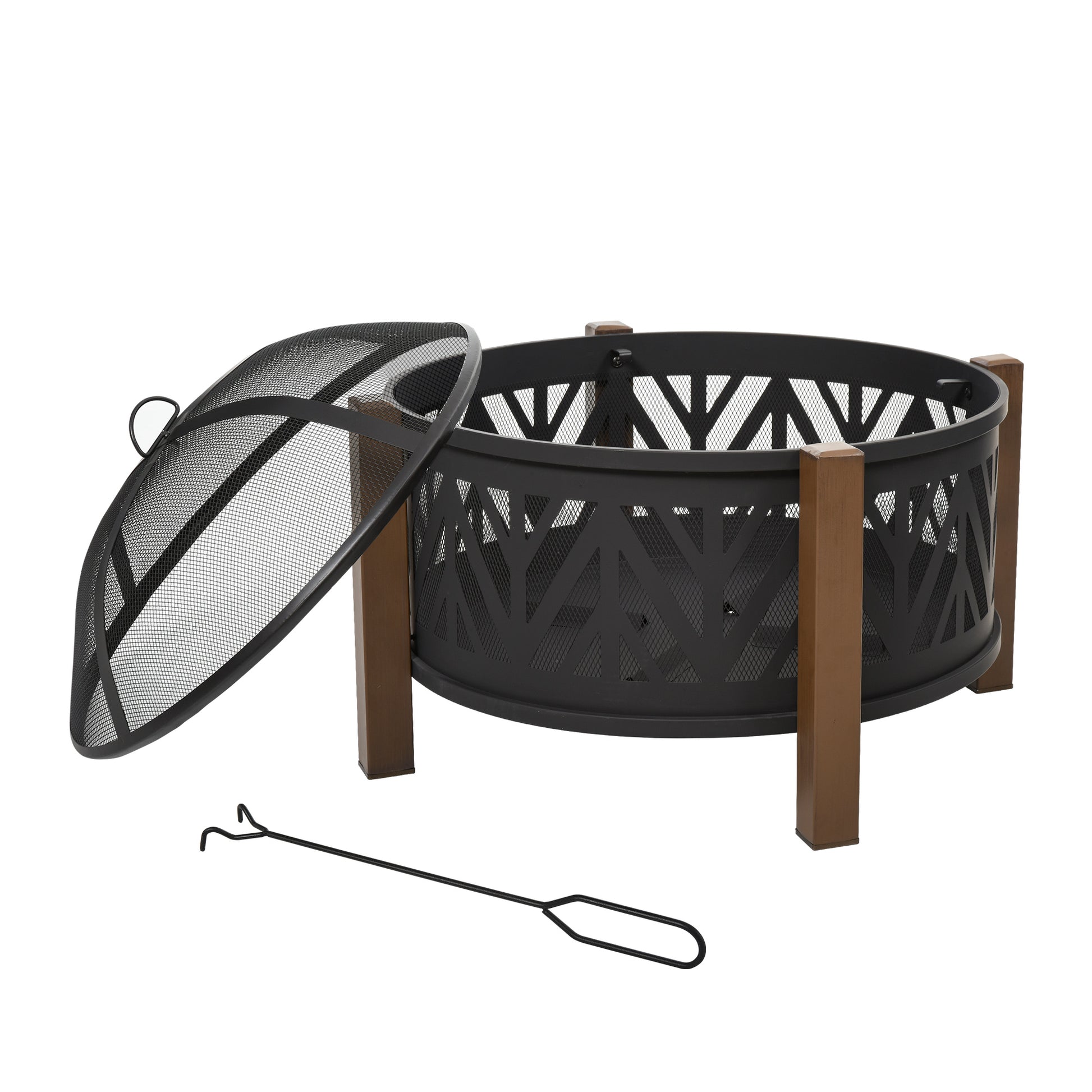Metal Large Firepit Bowl Outdoor 2-In-1 Round Fire Pit Brazier w/