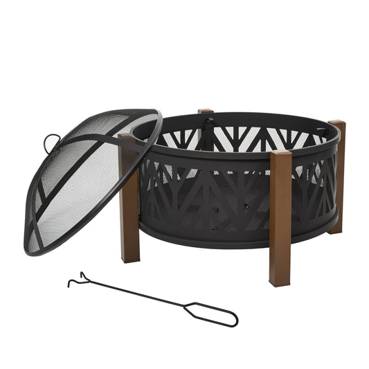 Metal Large Firepit Bowl Outdoor 2-In-1 Round Fire Pit Brazier w/