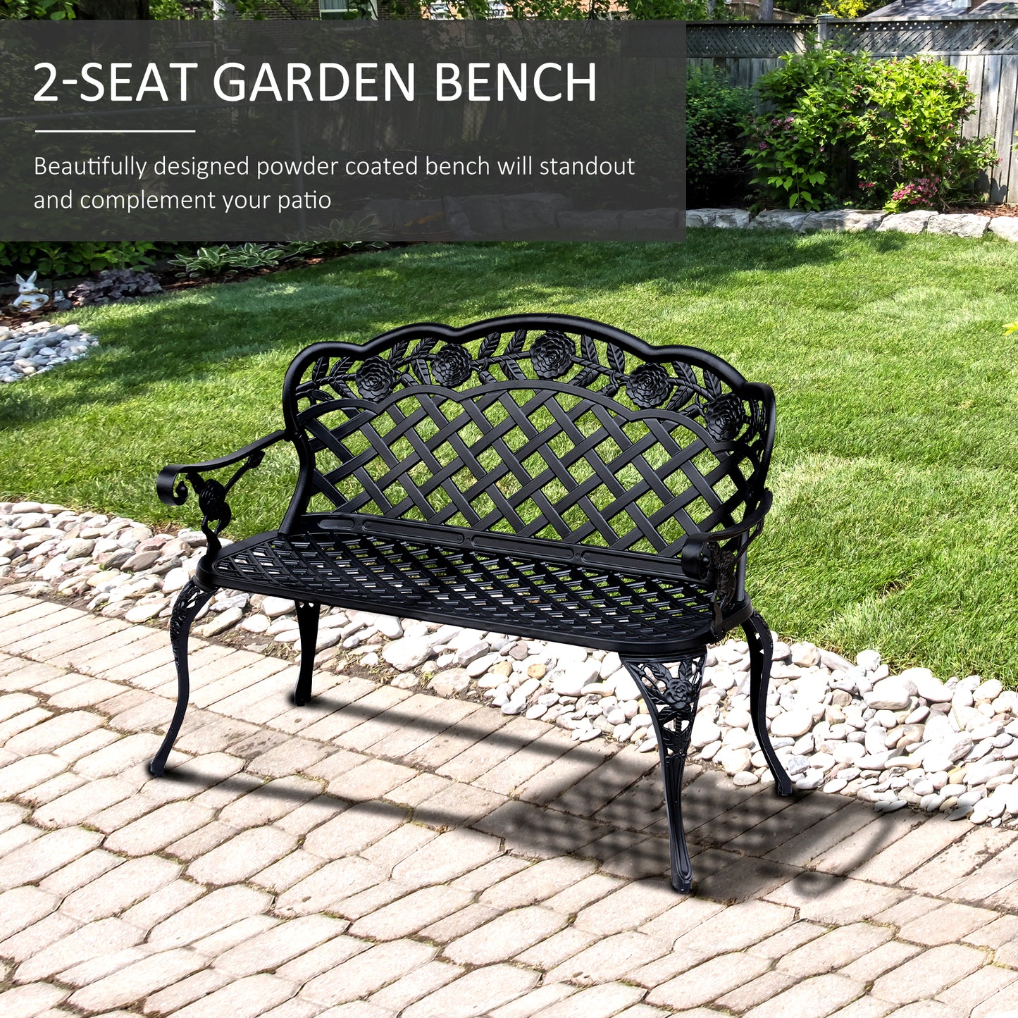 Garden Bench, Cast Aluminium, 107Lx58Wx85H cm