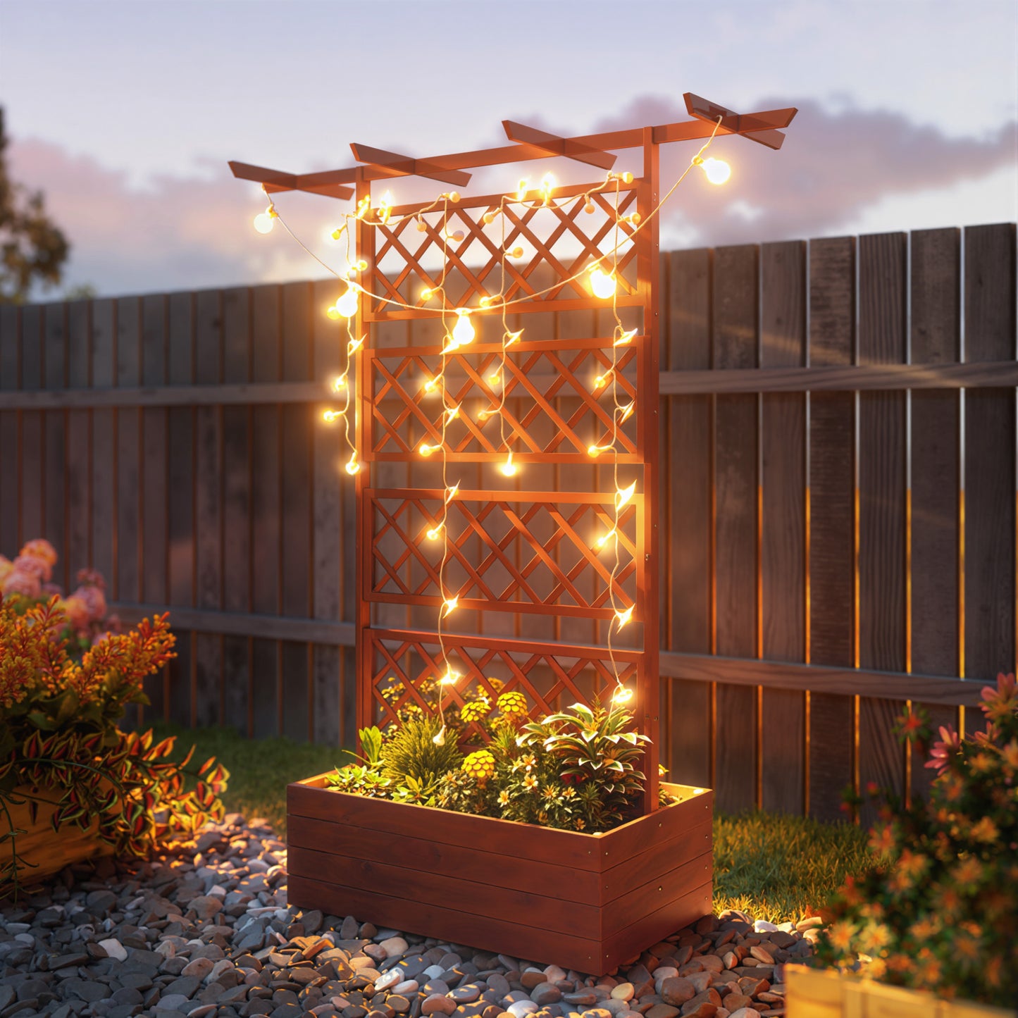 Wooden Trellis Planter Box, Raised Garden Bed to Grow Vegetables