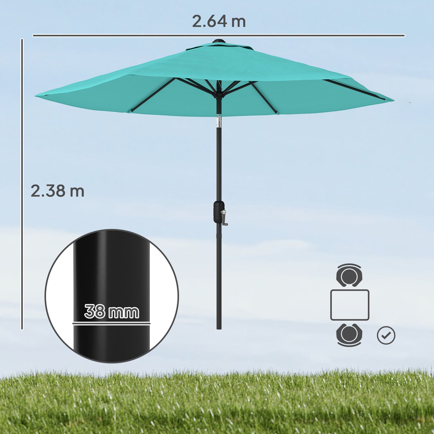 2.6 m Garden Parasol Umbrella with Aluminium Pole
