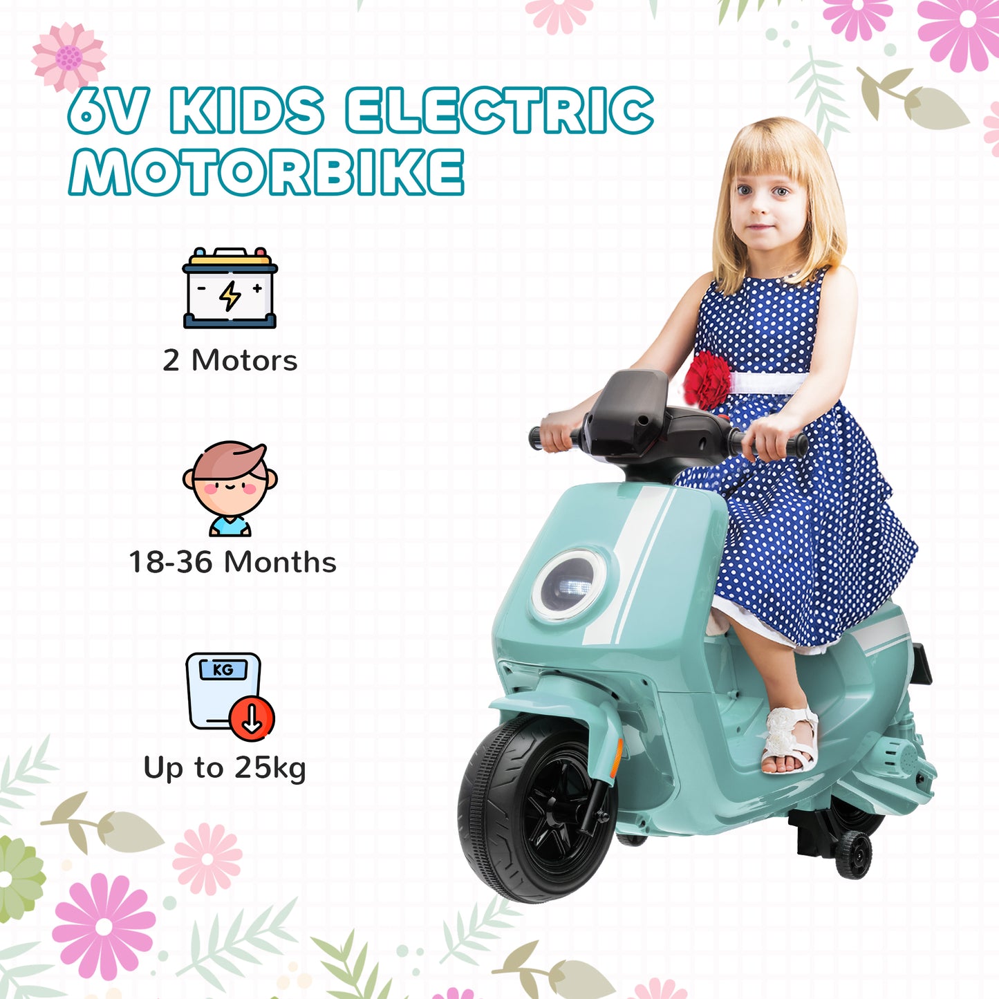 6V Ride on Motorbike, Kids Electric Motorbike w/ Headlights, Music