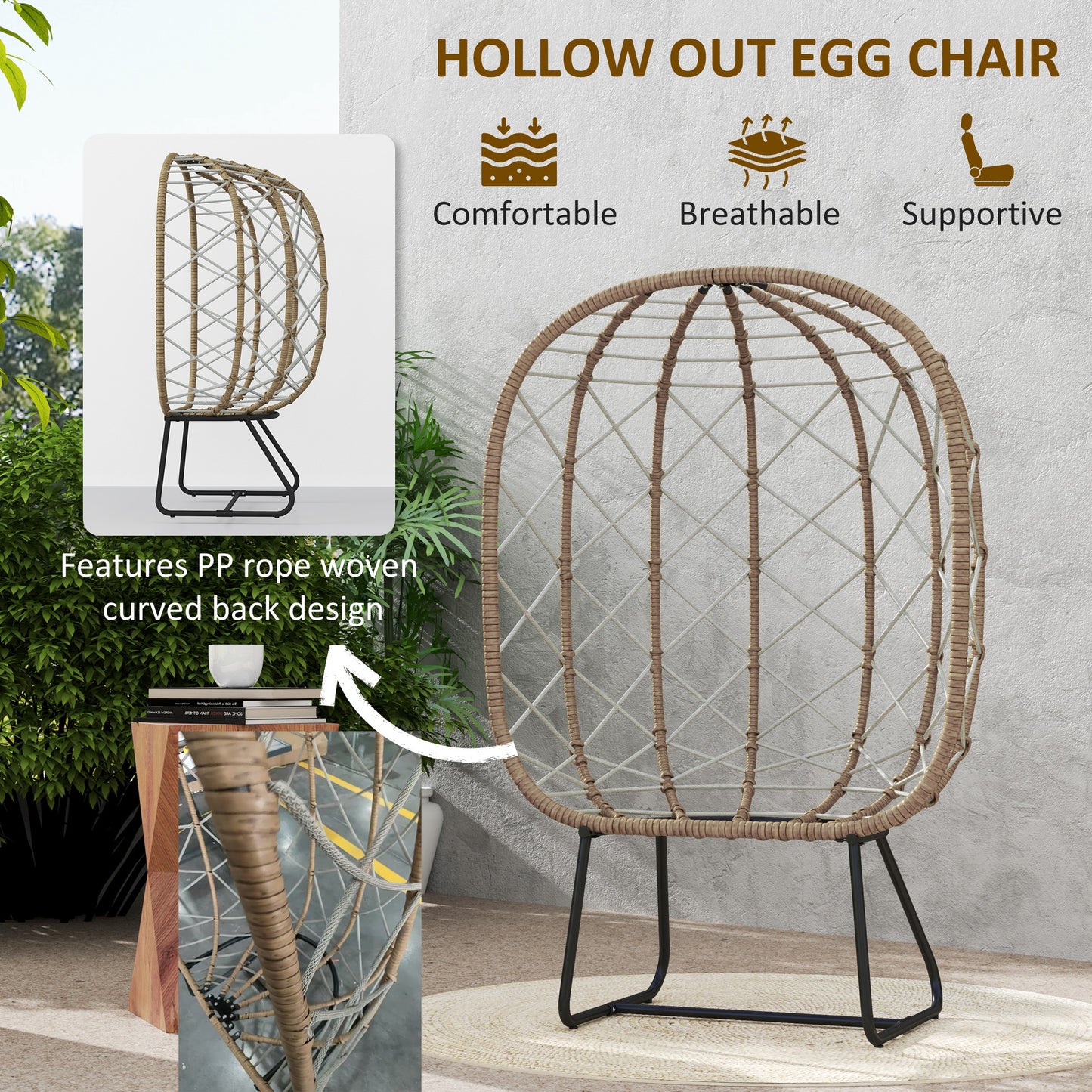 Rattan Egg Chair Outdoor Indoor Wicker Chair with Thickened Cushion