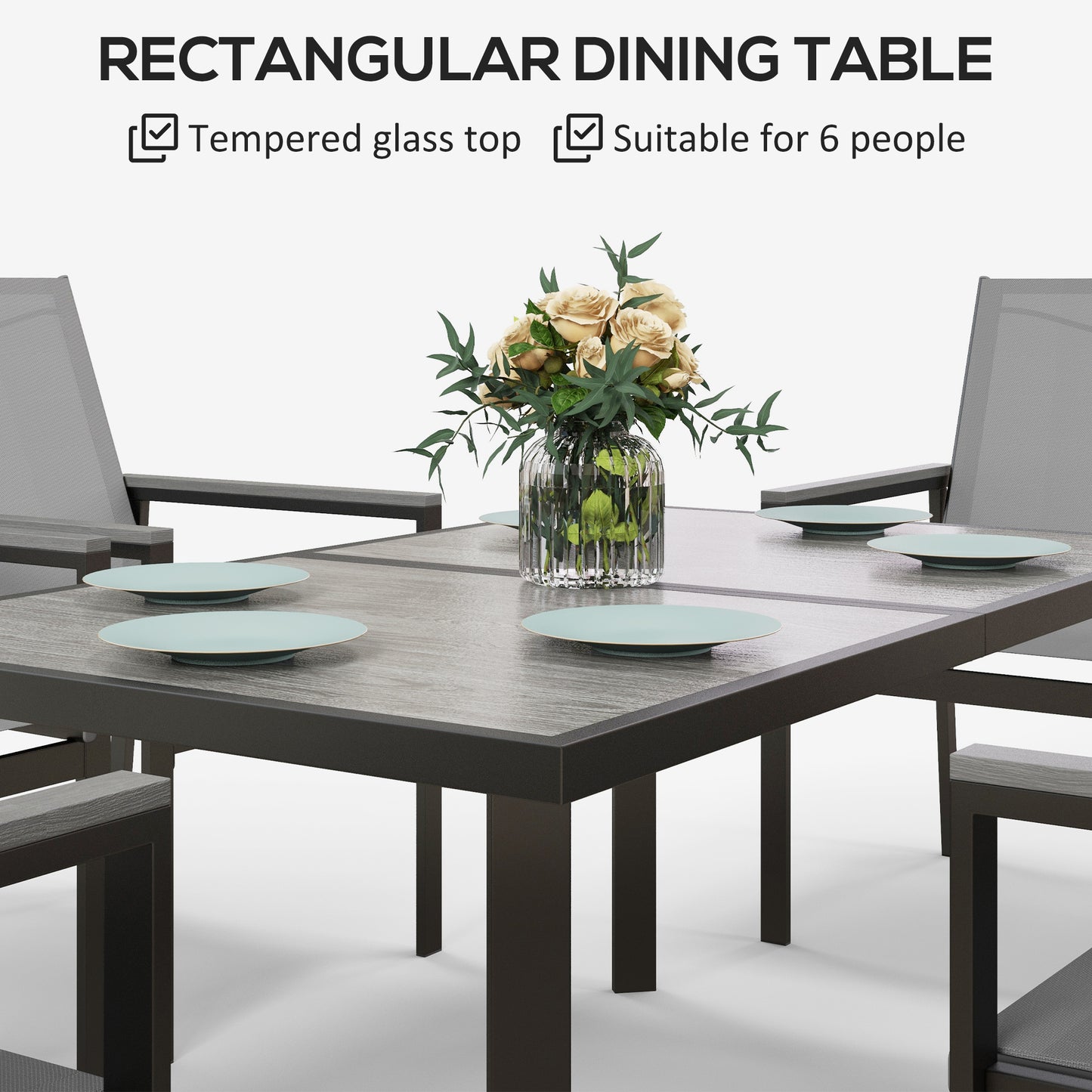Seven-Piece Metal Dining Set, with Glass-Top Table