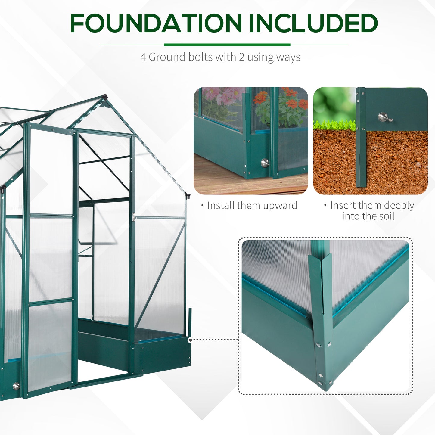 6x8 FT Polycarbonate Greenhouse with Base and Raised Bed