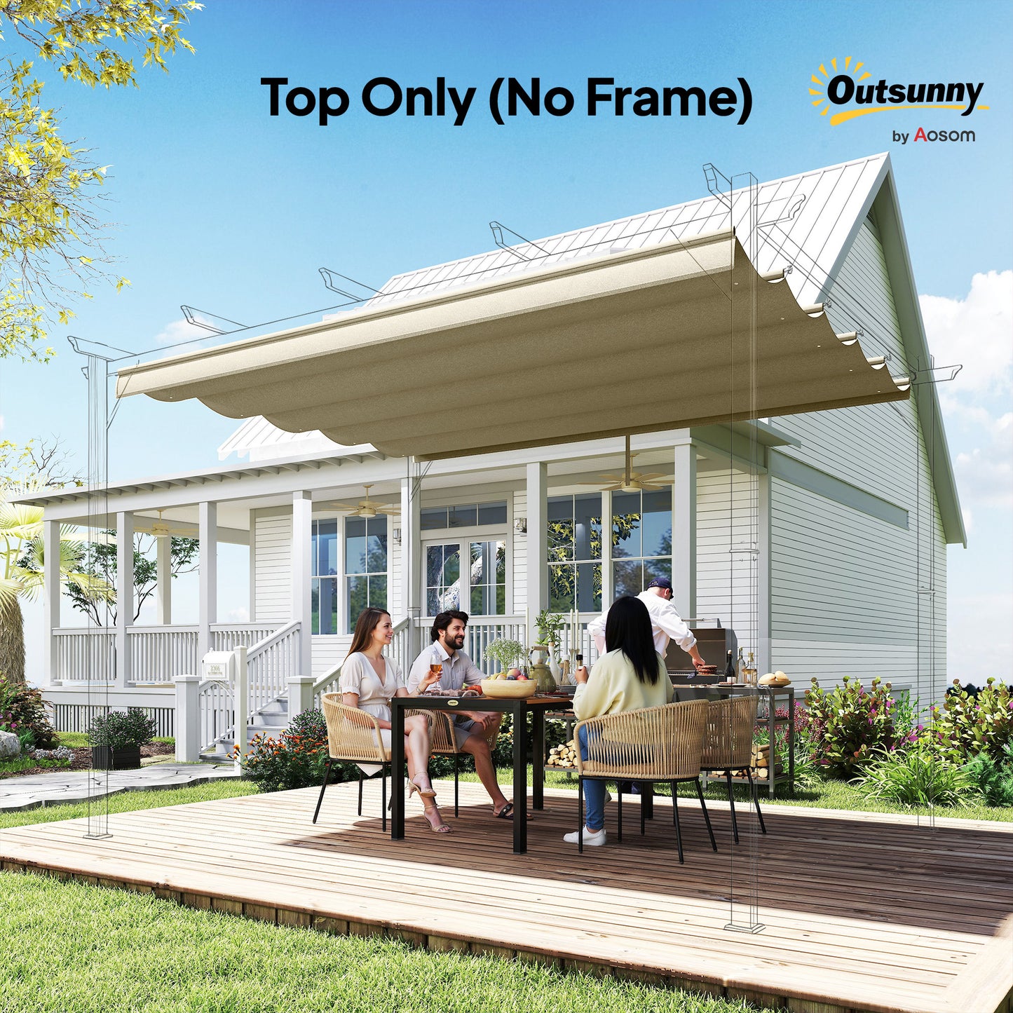 Retractable Pergola Cover, 2.55 x 2.5 m Replacement Canopy Fabric